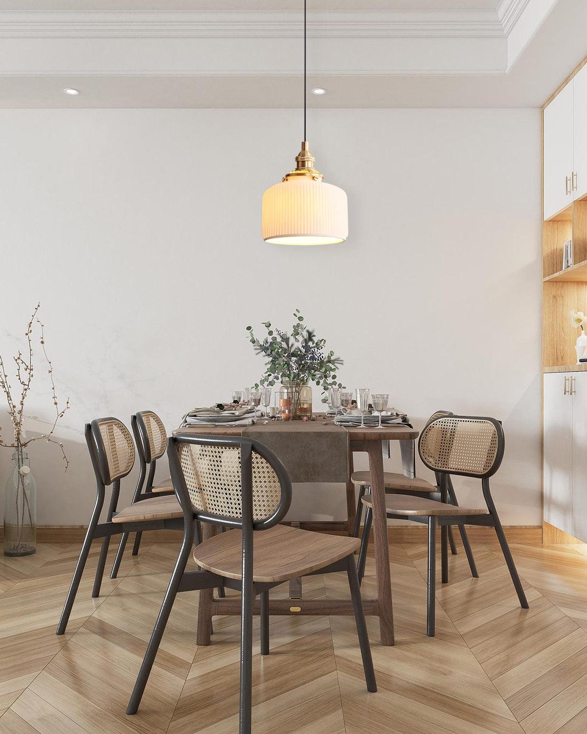 Pendant Light With Ribbed Ceramic Shade For Ambient Lighting