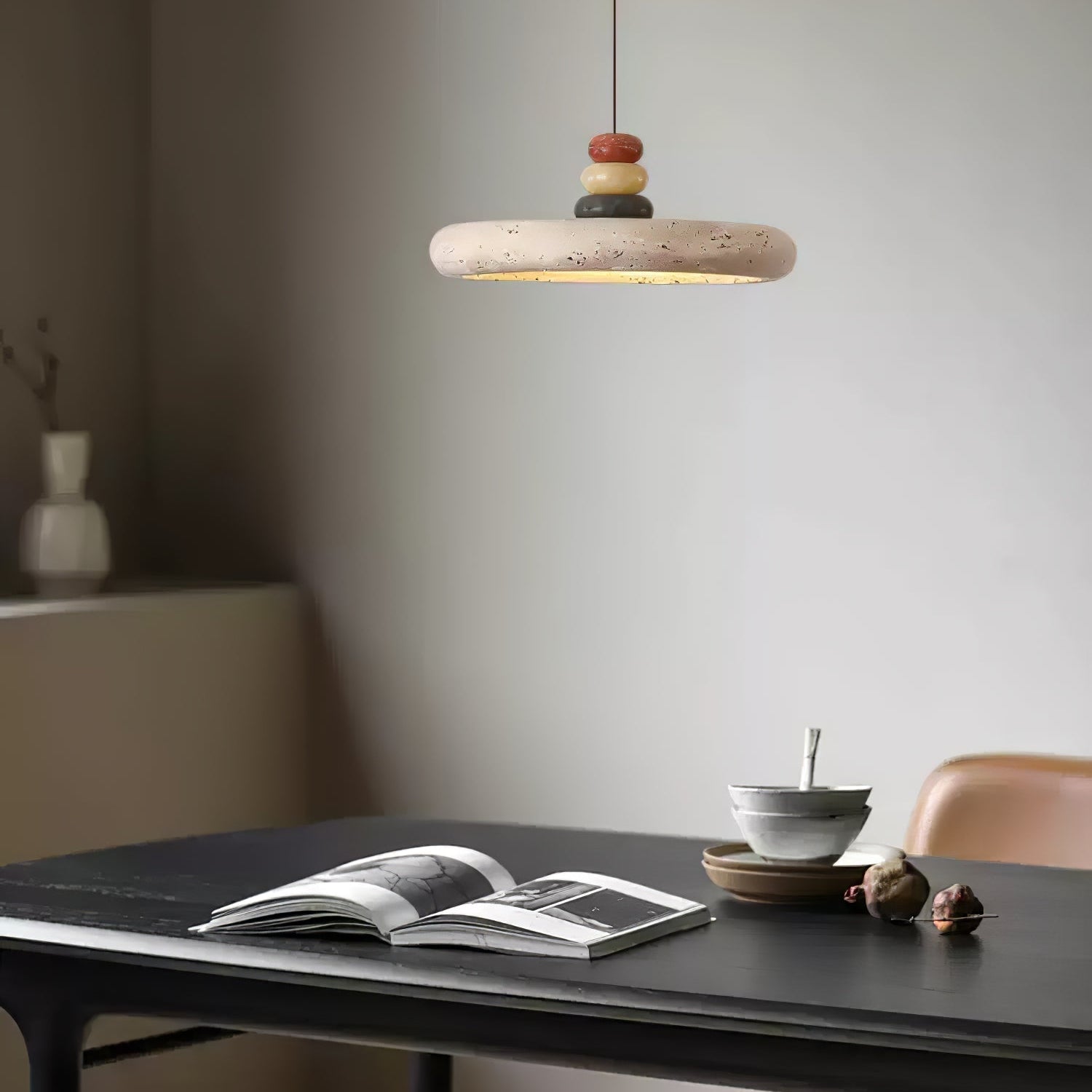 Yellow Travertine Disc Pendant Light for Warm Ambience