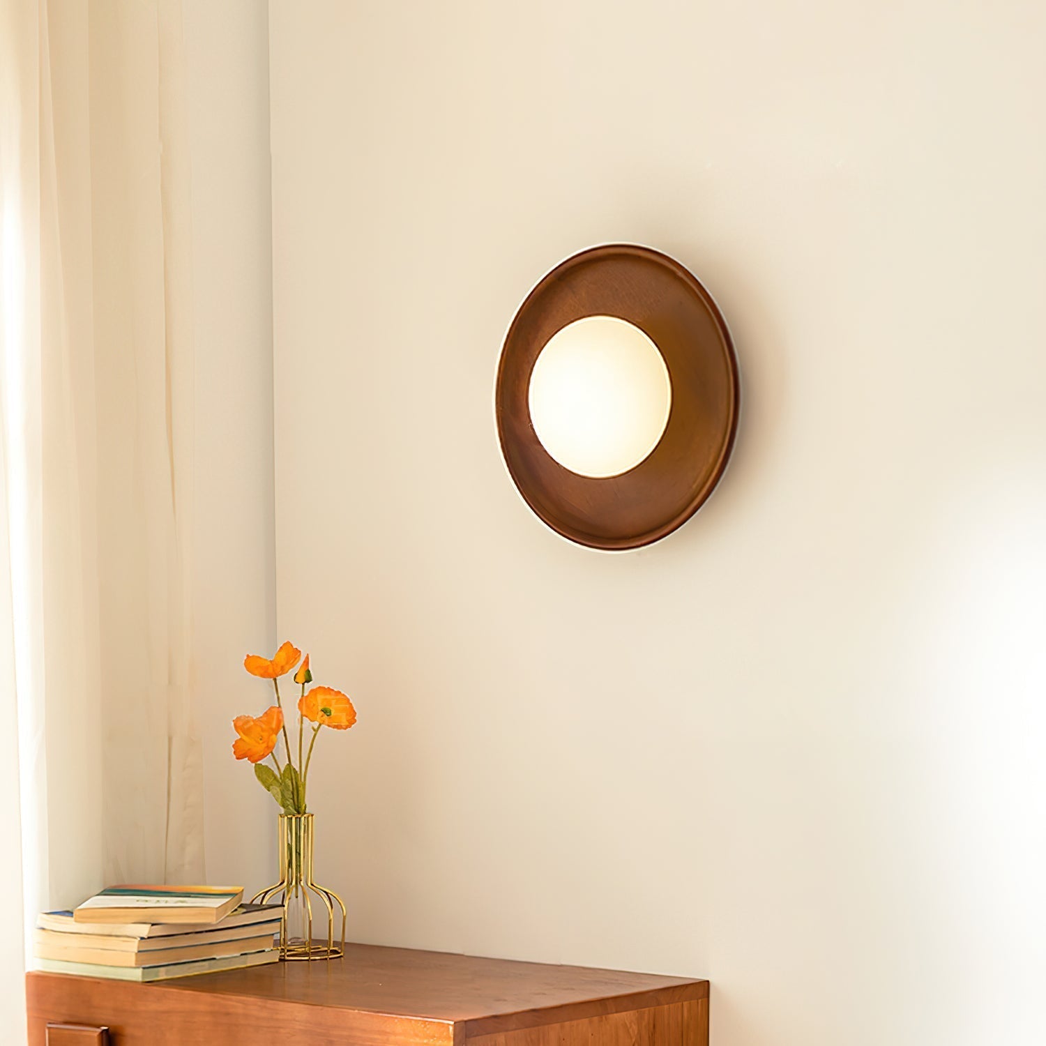 Walnut Wood Wall Lamp With Glass Shade, Dimmable G9 Socket