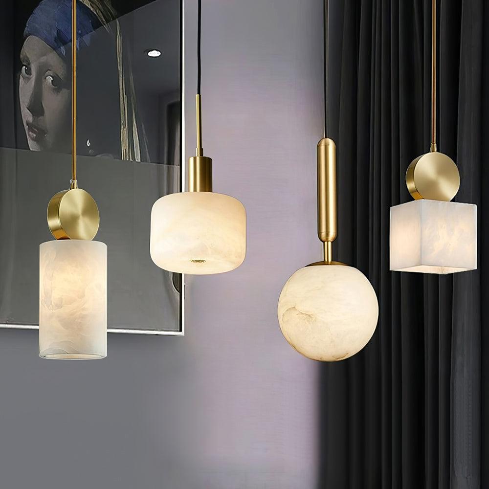 Alabaster Cylinder Pendant Light With Warm Glow