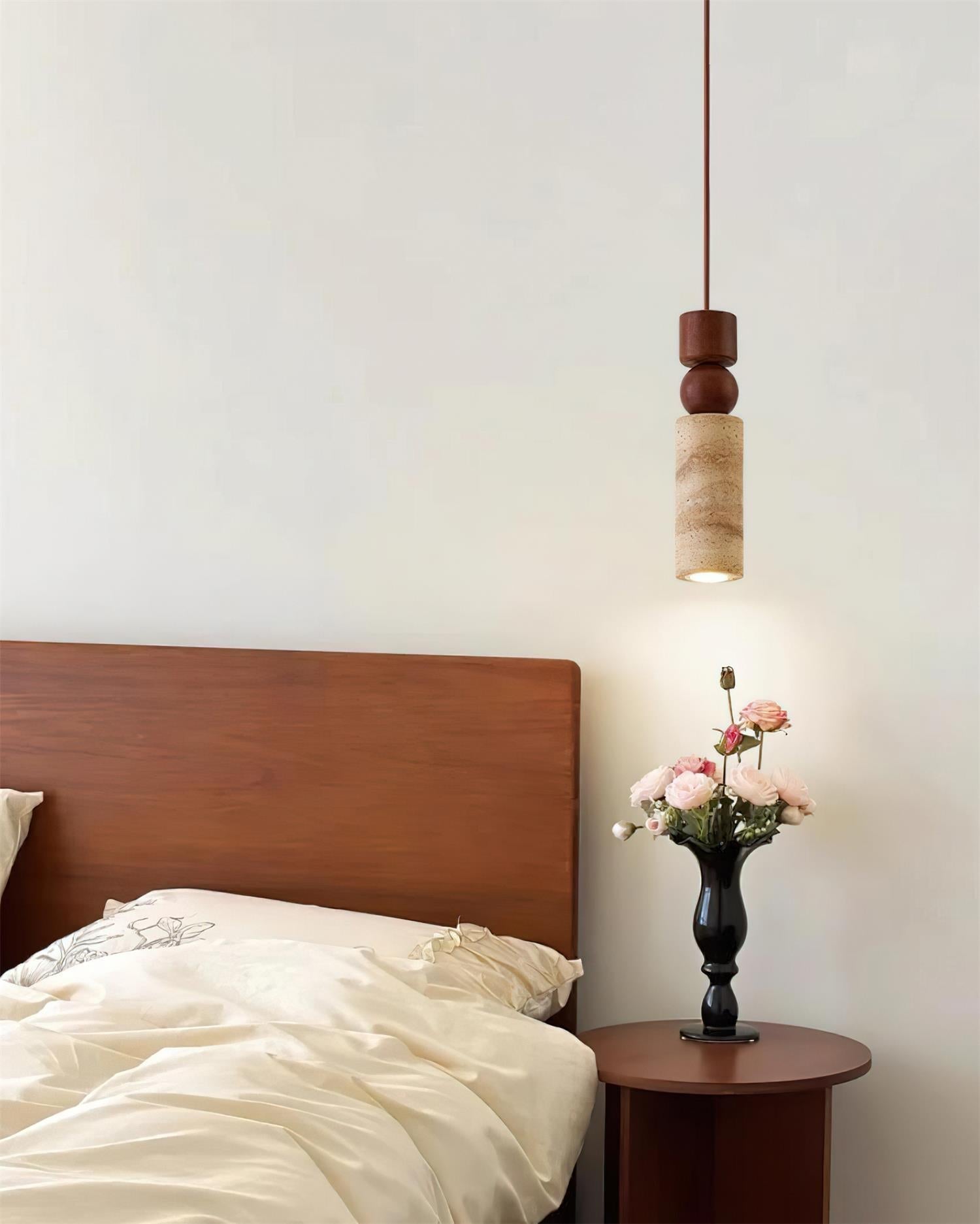 Nordic Geometric Wood Travertine Pendant Light