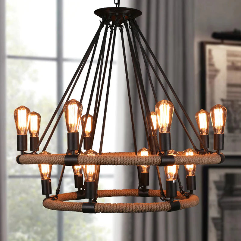 Industrial LED Pendant Light With Hemp Rope Accent