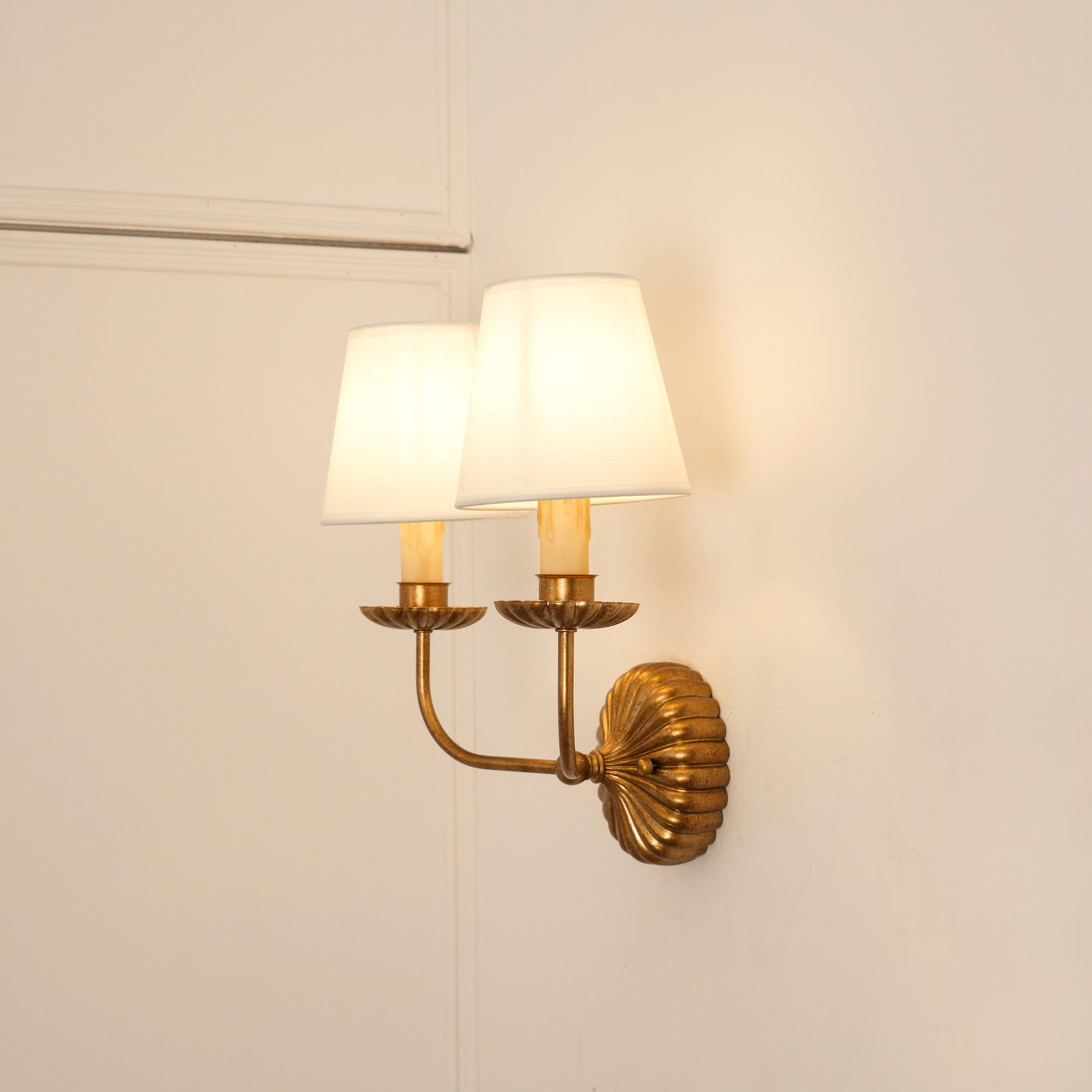 Double Candle Wall Lamp With Antique Gold Leaf Backplate