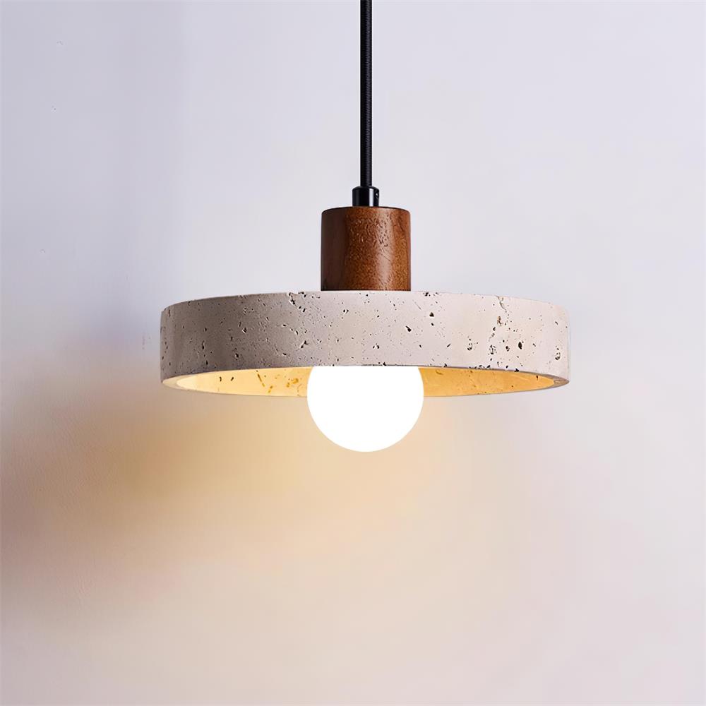 Travertine Pendant Light With Walnut Wood Cluster