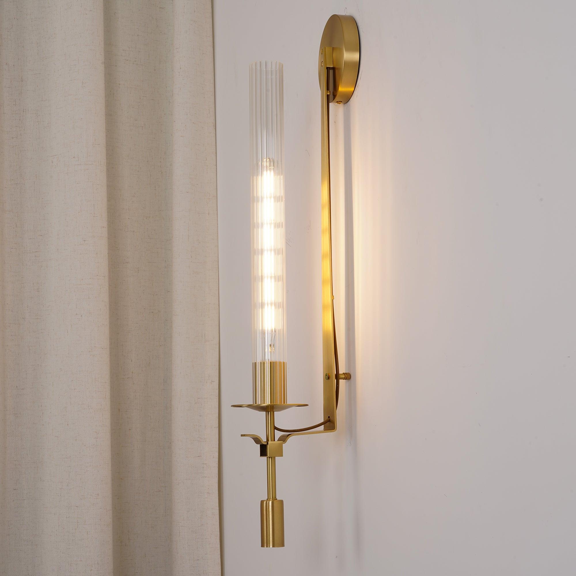Indoor Brass Glass Wall Lamp With Ribbed Cylinders