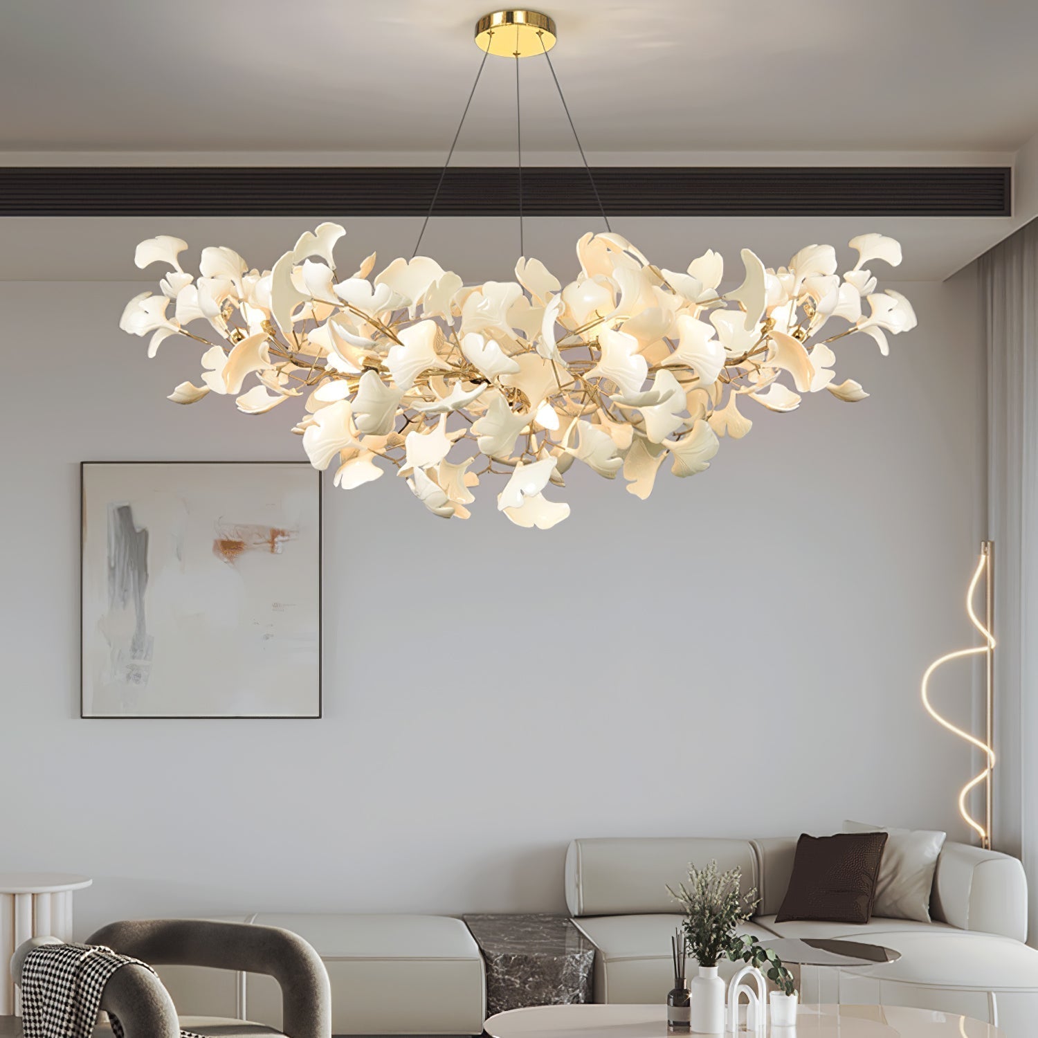 U Arc Ceramic Chandelier Living Room With Gold And Nickel Toned Metal