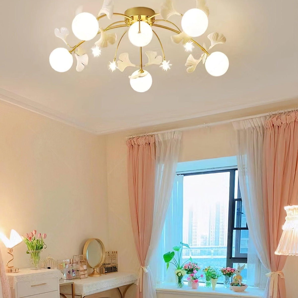 Nordic Globe Flush Mount Ceiling Light White Gold Metal Ceramic