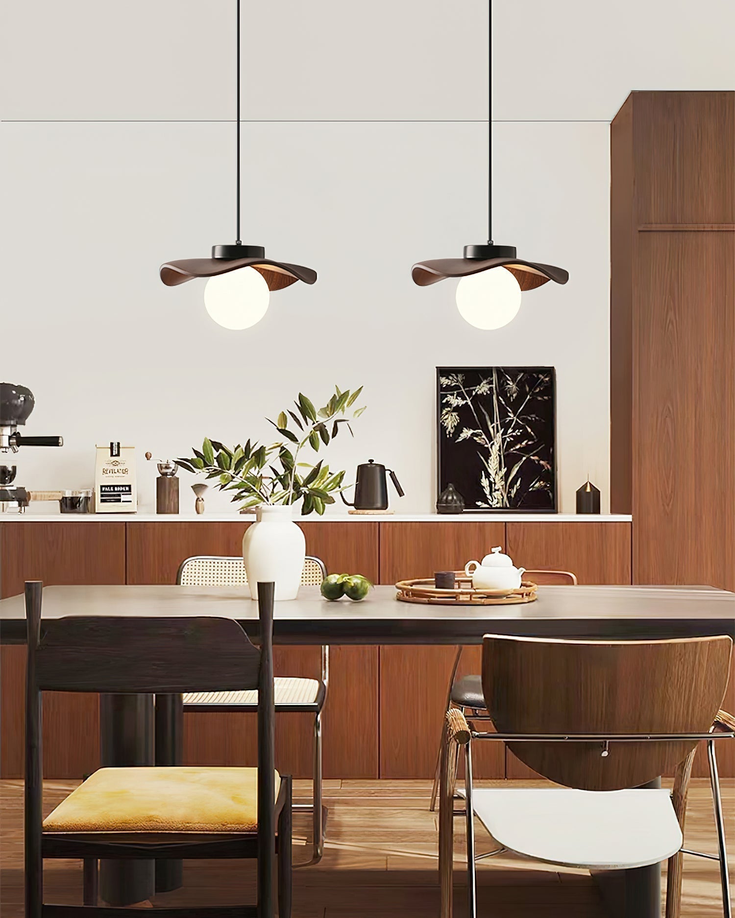 Glass And Metal Pendant Lamp With Wavy Shade Minimalist