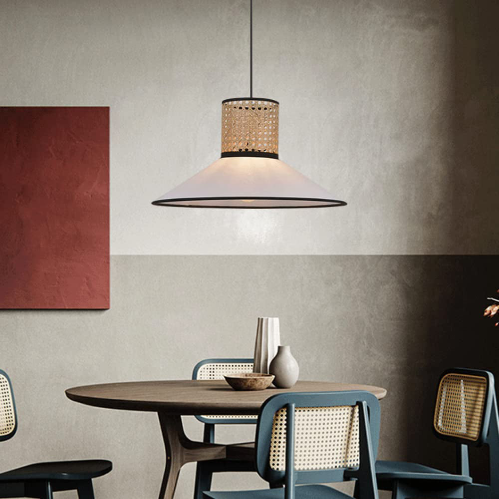 Modern Rattan And Fabric Pendant Light White