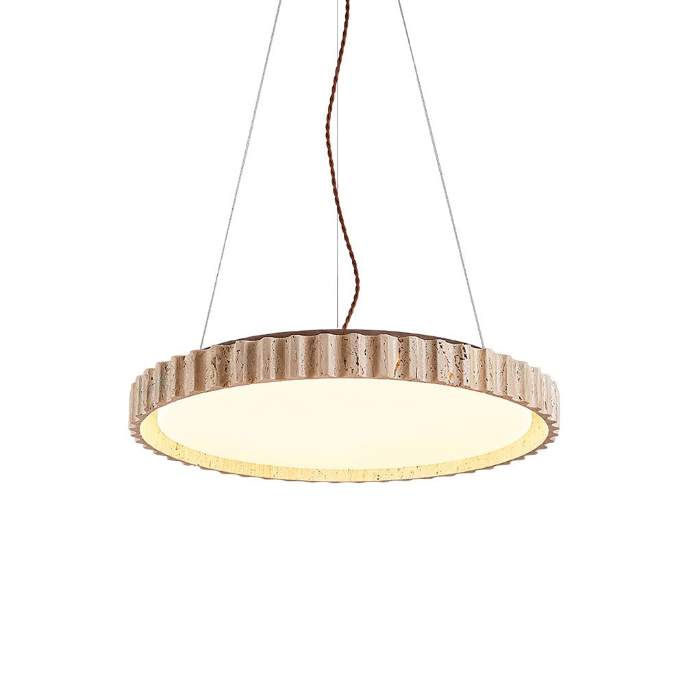 Travertine Circular Pendant Light With Warm Glow