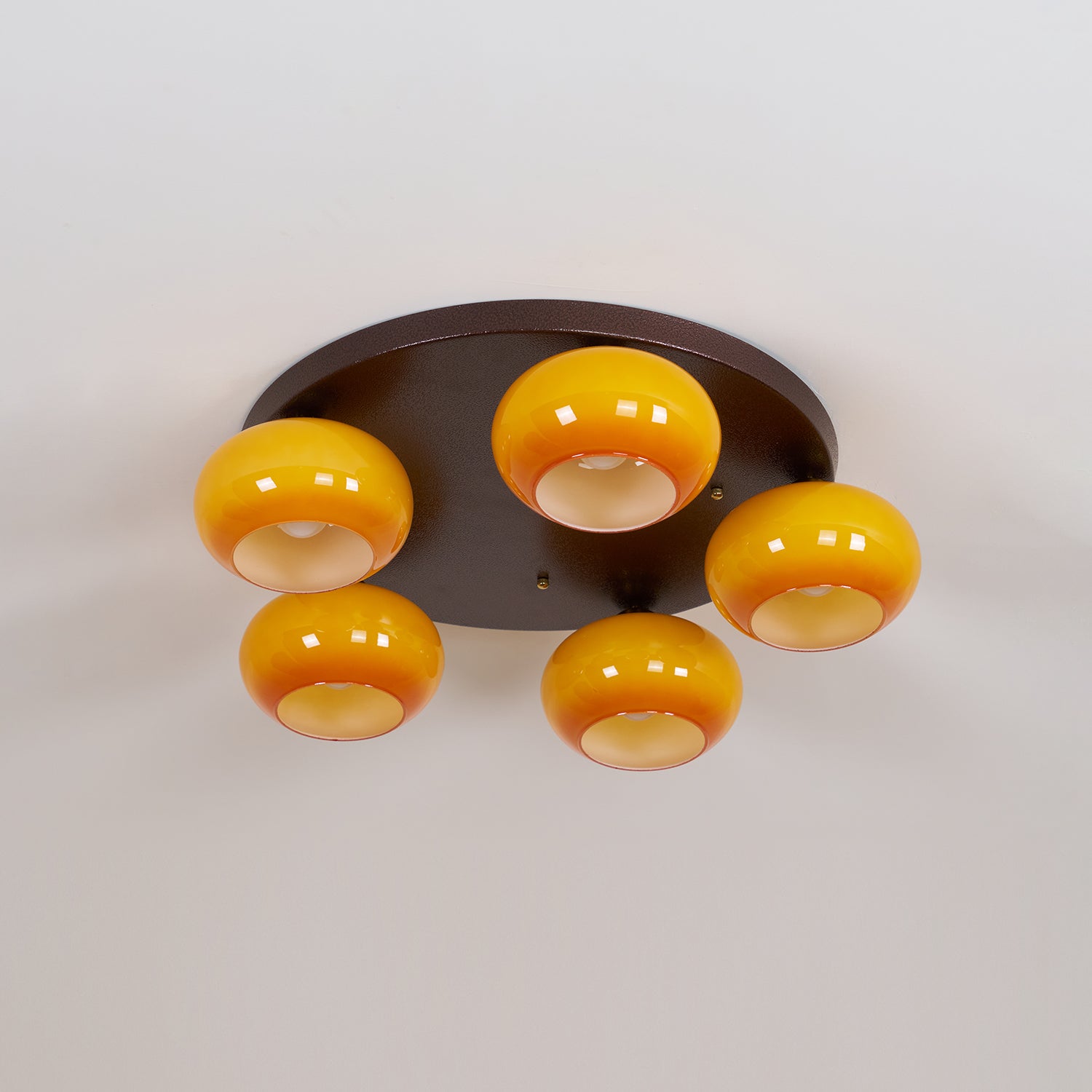 Five Light Amber Glass Flush Mount Ceiling Light