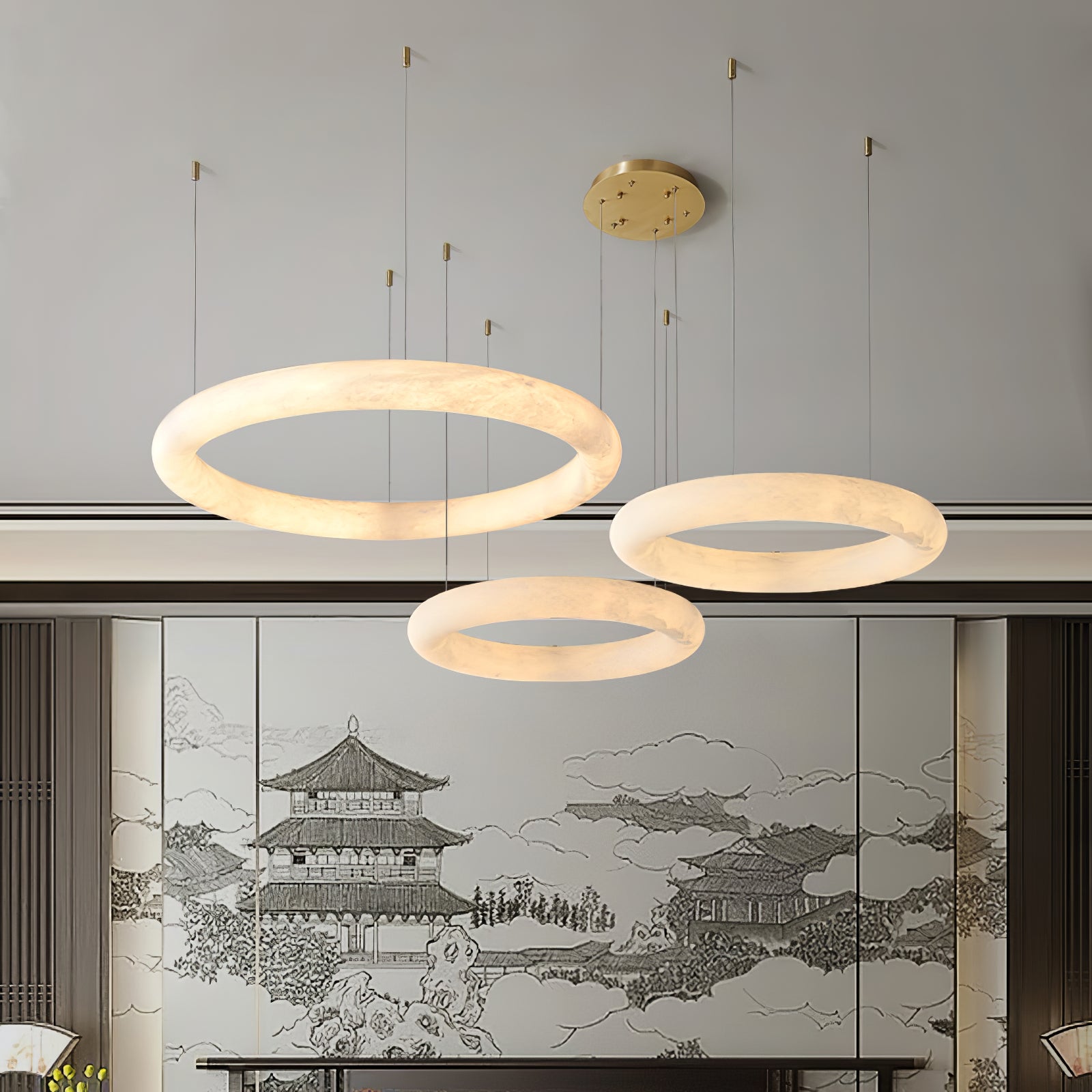 Circular Alabaster Pendant Light With Warm Ambient Glow