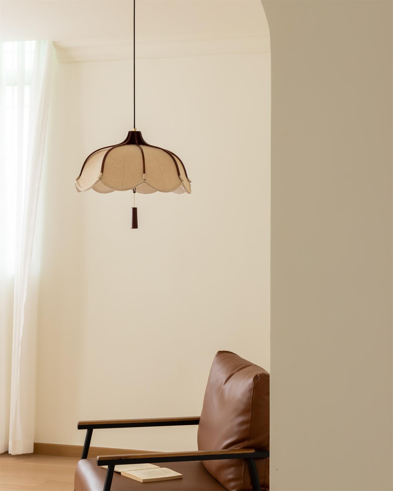 Walnut Fabric Pendant Light With Warm Glow