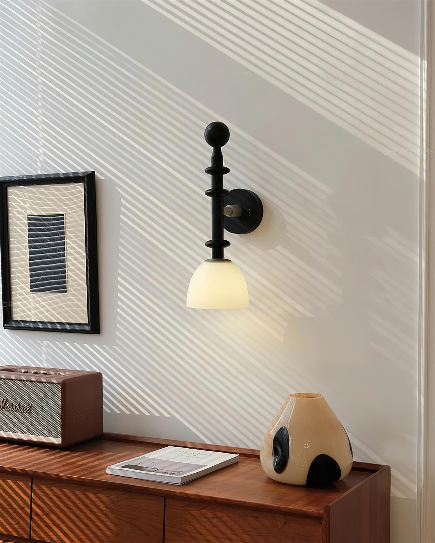 Walnut Wood Wall Lamp With Metal Frame And E27 Socket