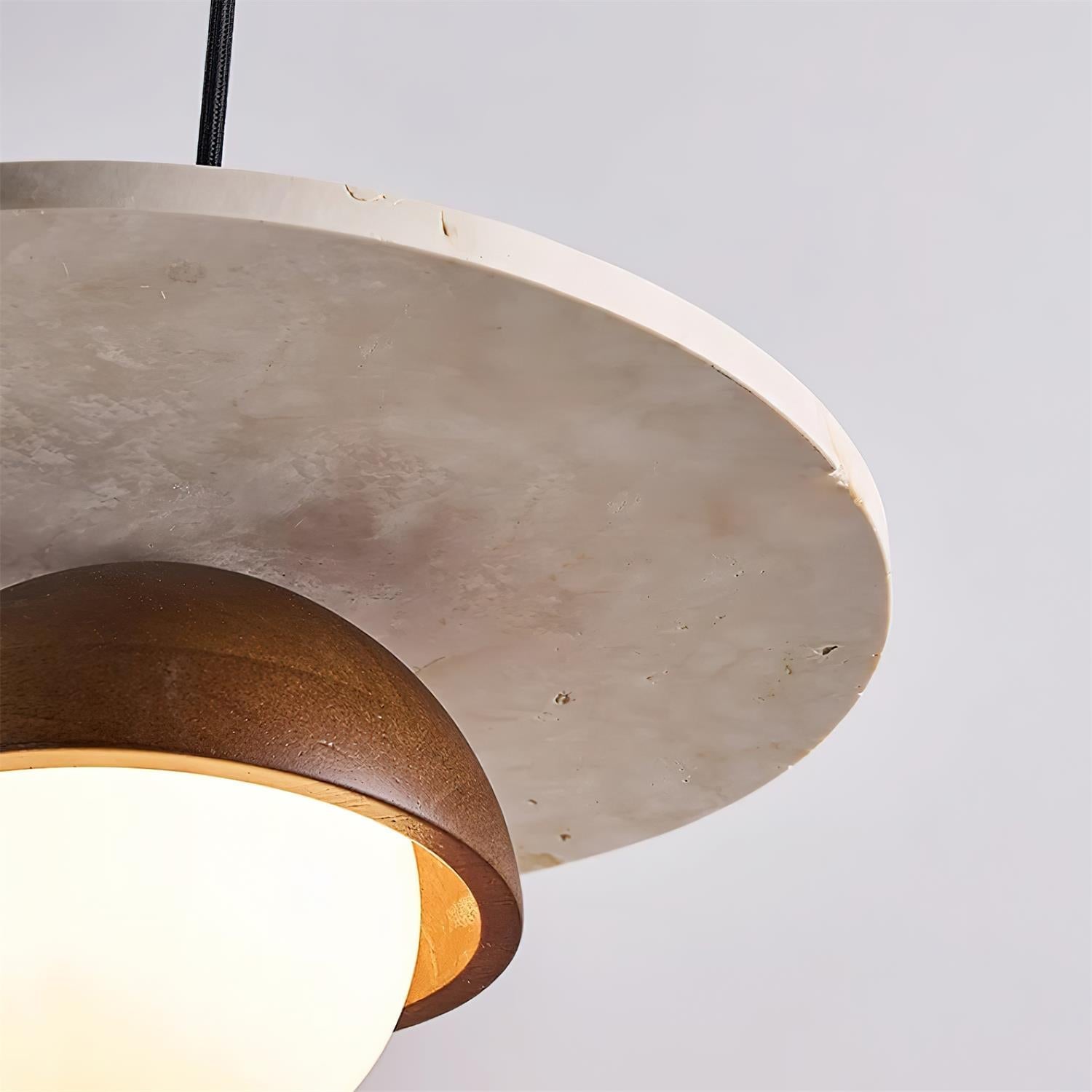 Glass Globe Pendant Light With Travertine Wood Accents