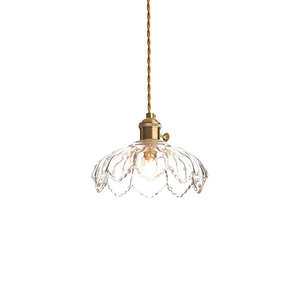 Green Glass Flower Pendant Light With Brass Accents Dimmable