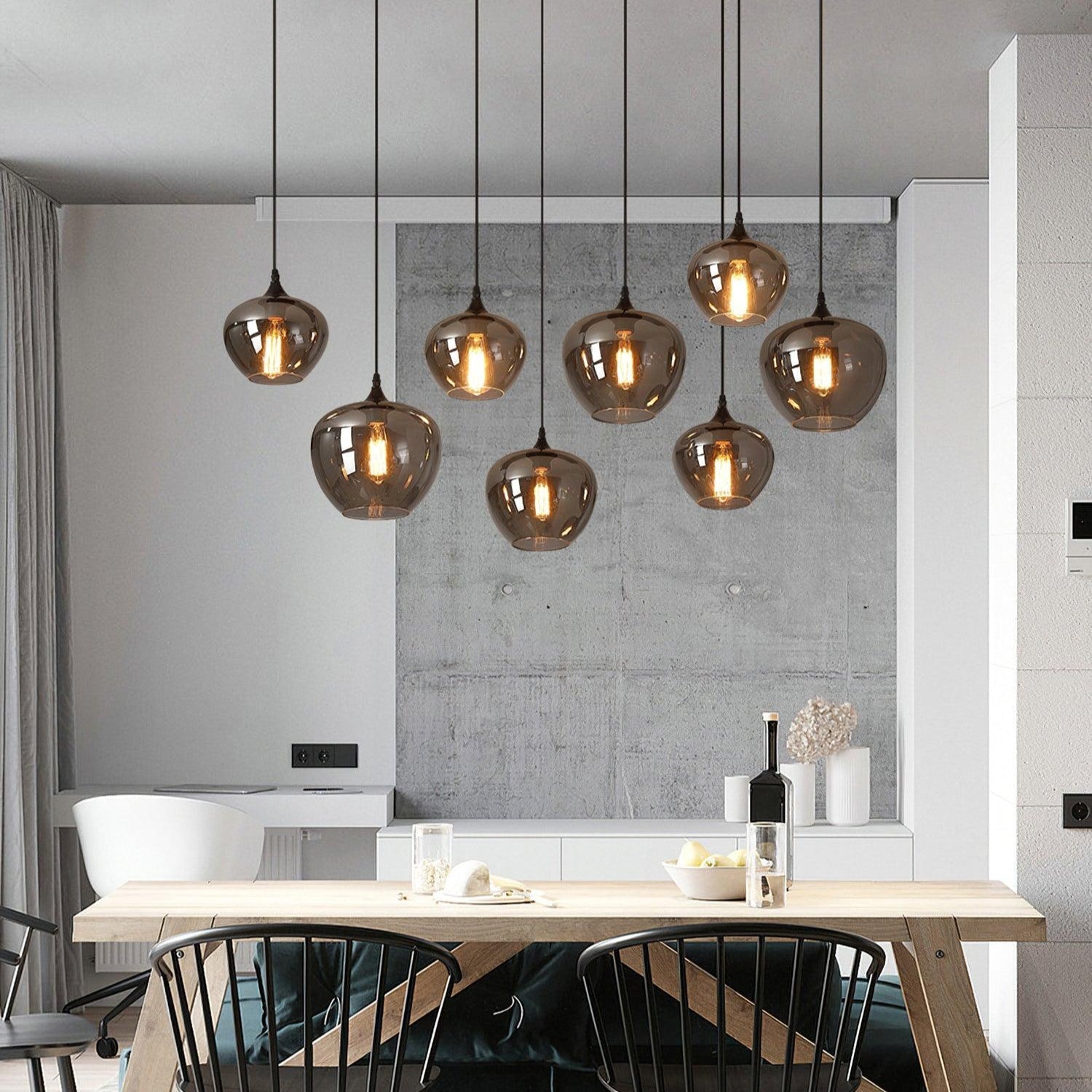Minimalist Glass Pendant Light With Smoke Gray Shade