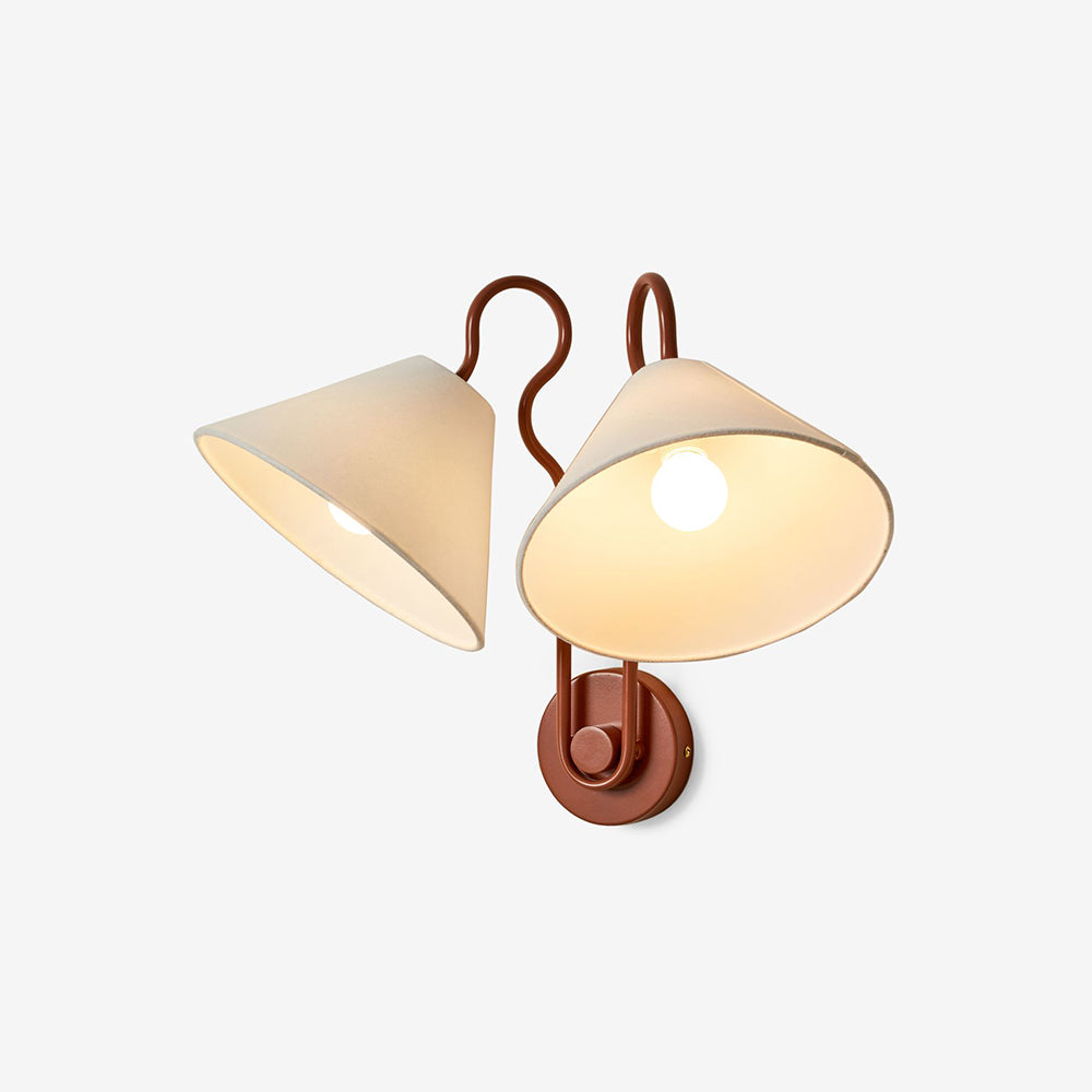 Double Cone Wall Lamp With White Fabric Shades And Black Frame