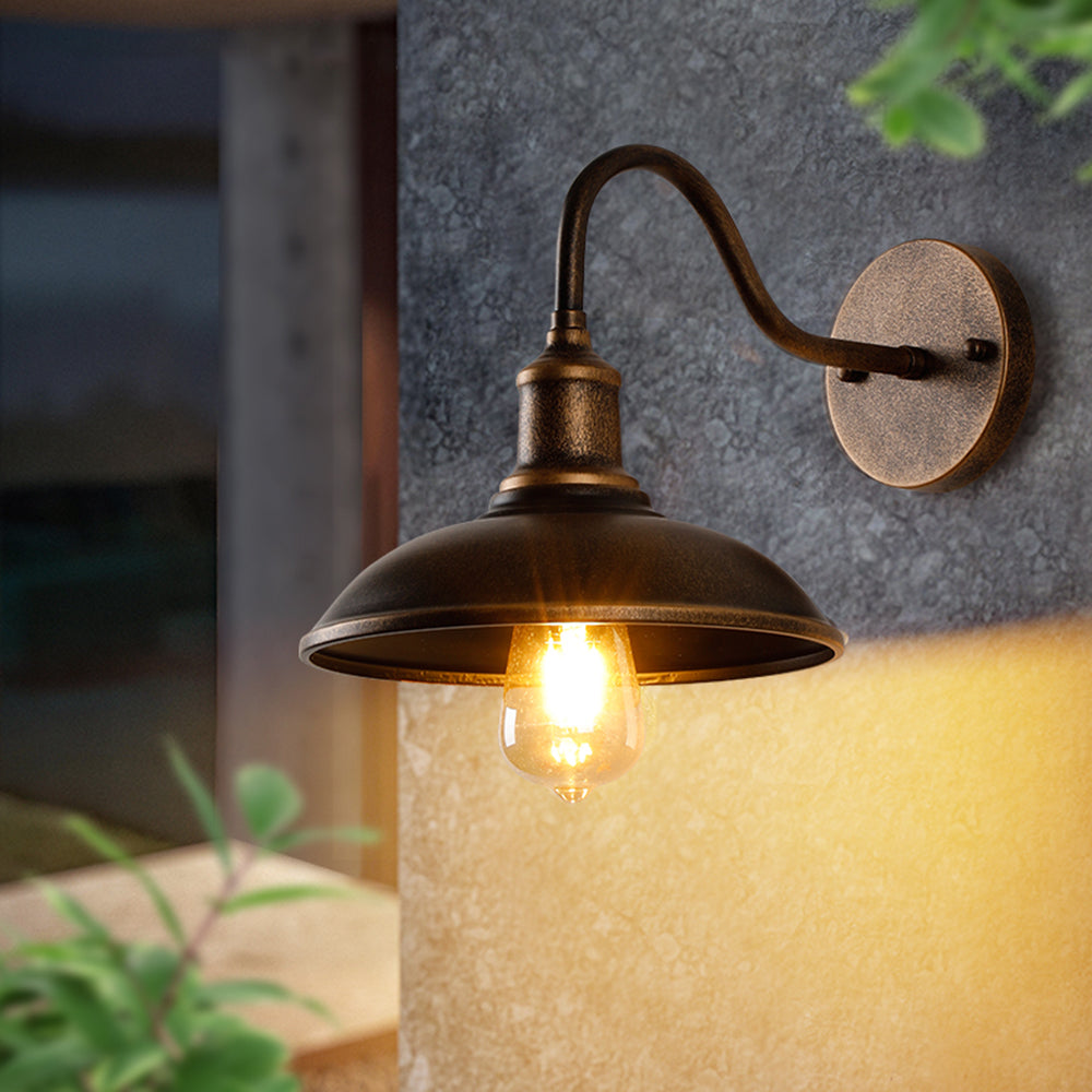 Rustic Bowl Shaped Wall Light In Antique Brass