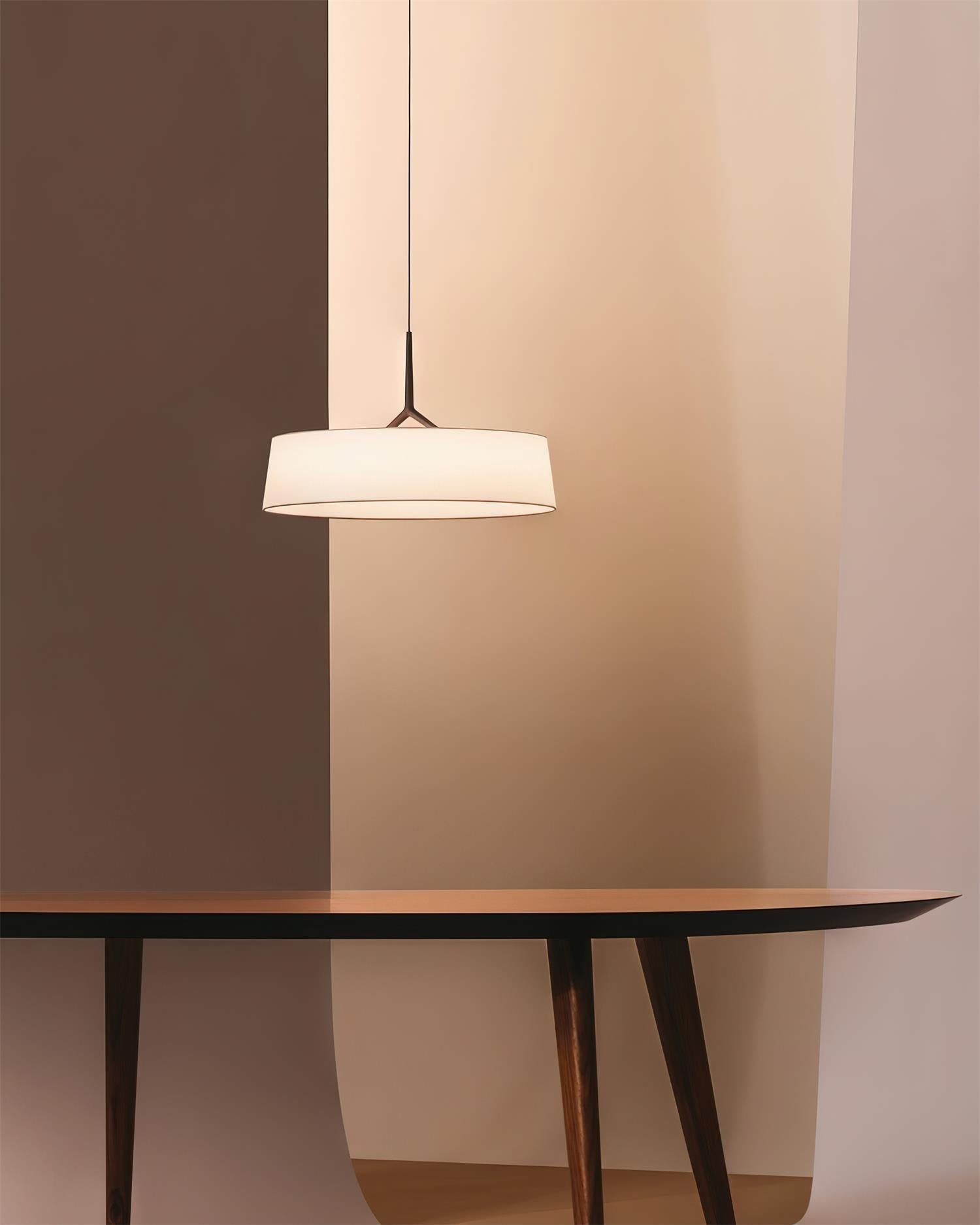 Pendant Light White Fabric Drum Shade Black Integrated Led