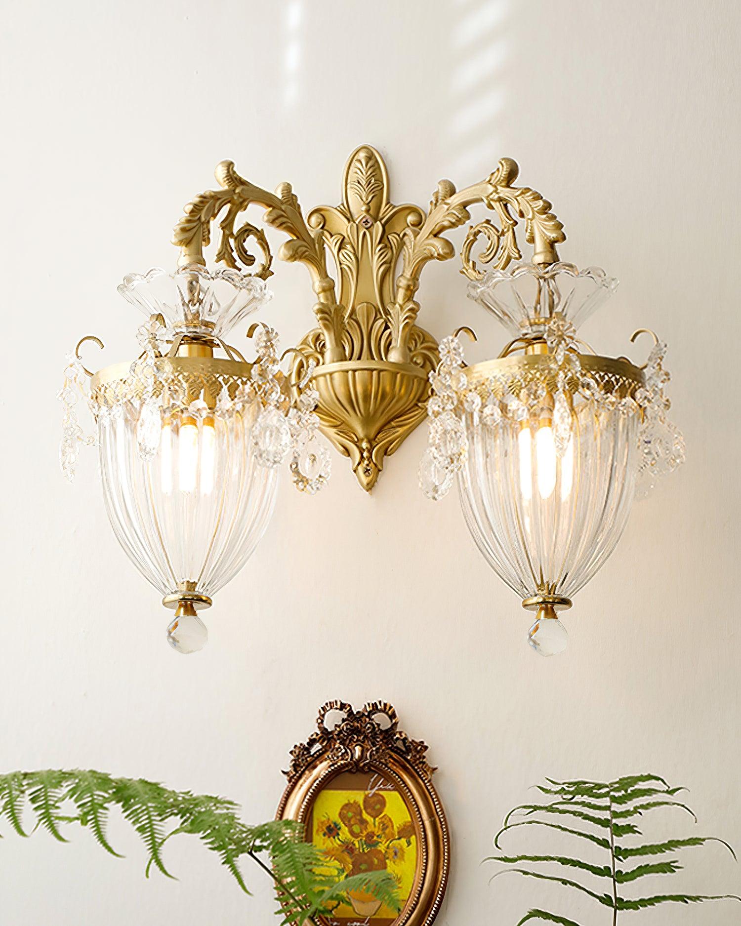 Brass Crystal Dual Size Wall Lamp Hardwired Dimmable