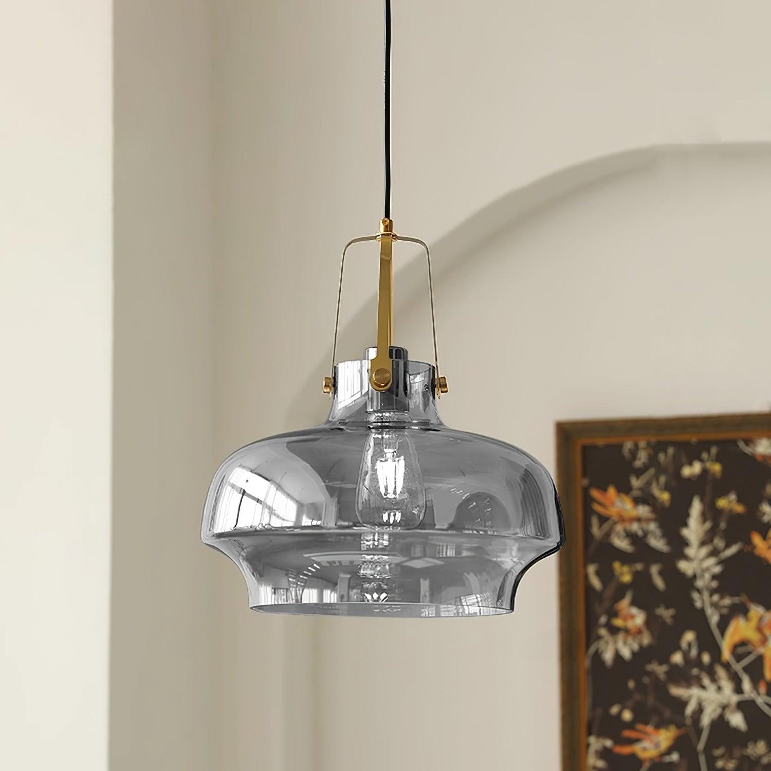 Amber Glass Pendant Light With Brass Fittings