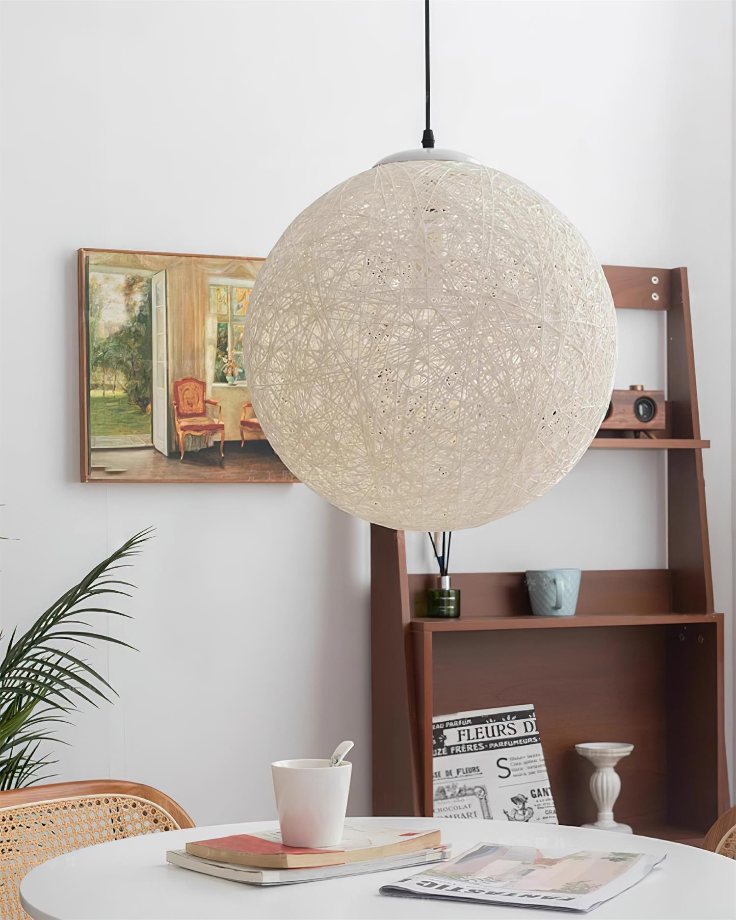Suspension En Chanvre Tissé Boule Rotin Boho Diffusion Douce