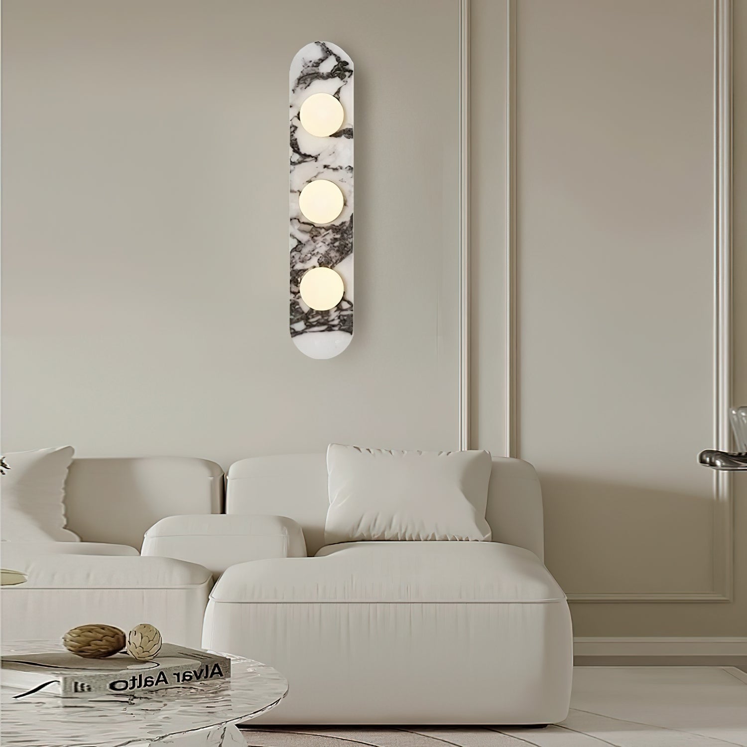 Sculptural Italian Marble Wall Light With Glass Shade