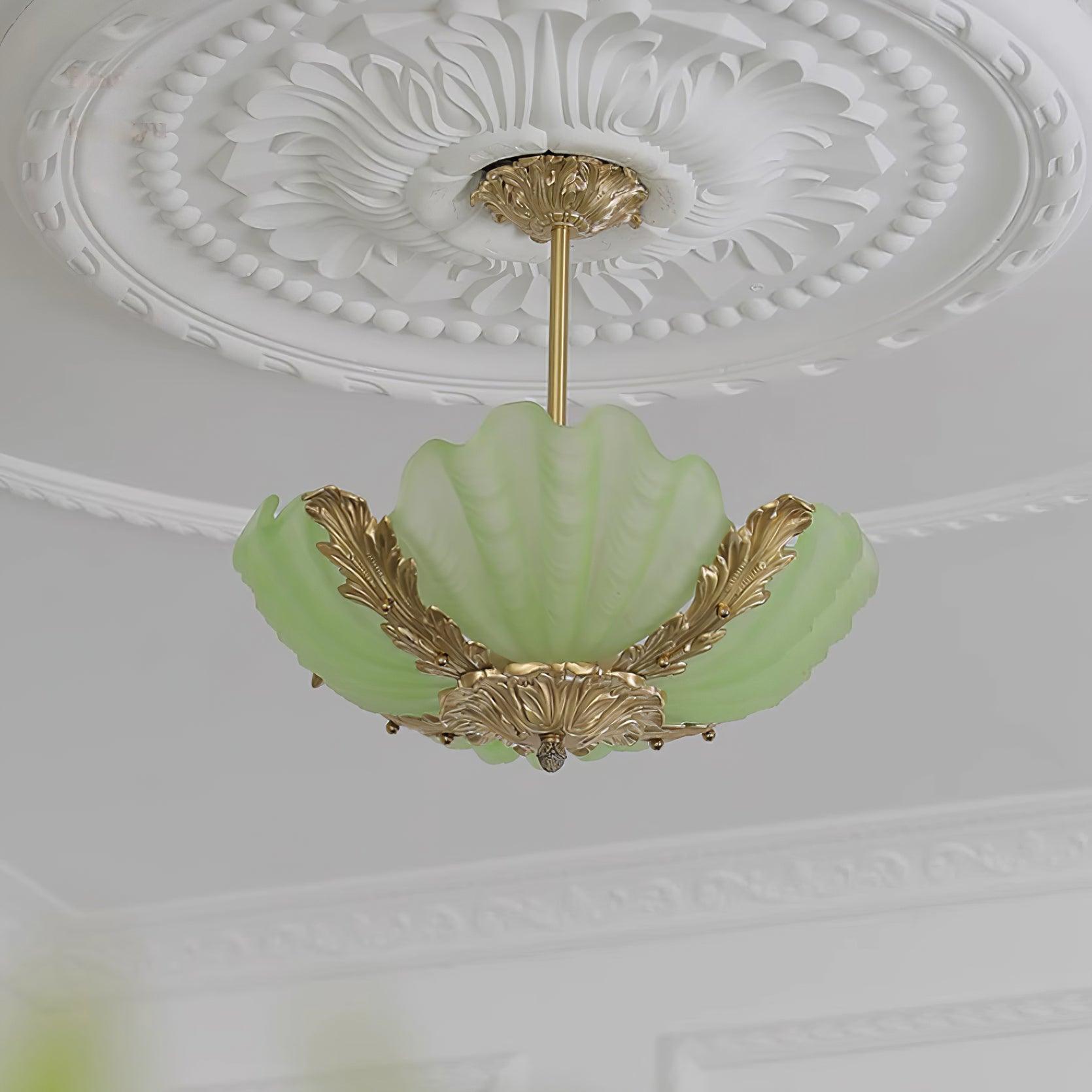 Pendant Lamp Pink Murano Glass Shell With Brass Baroque