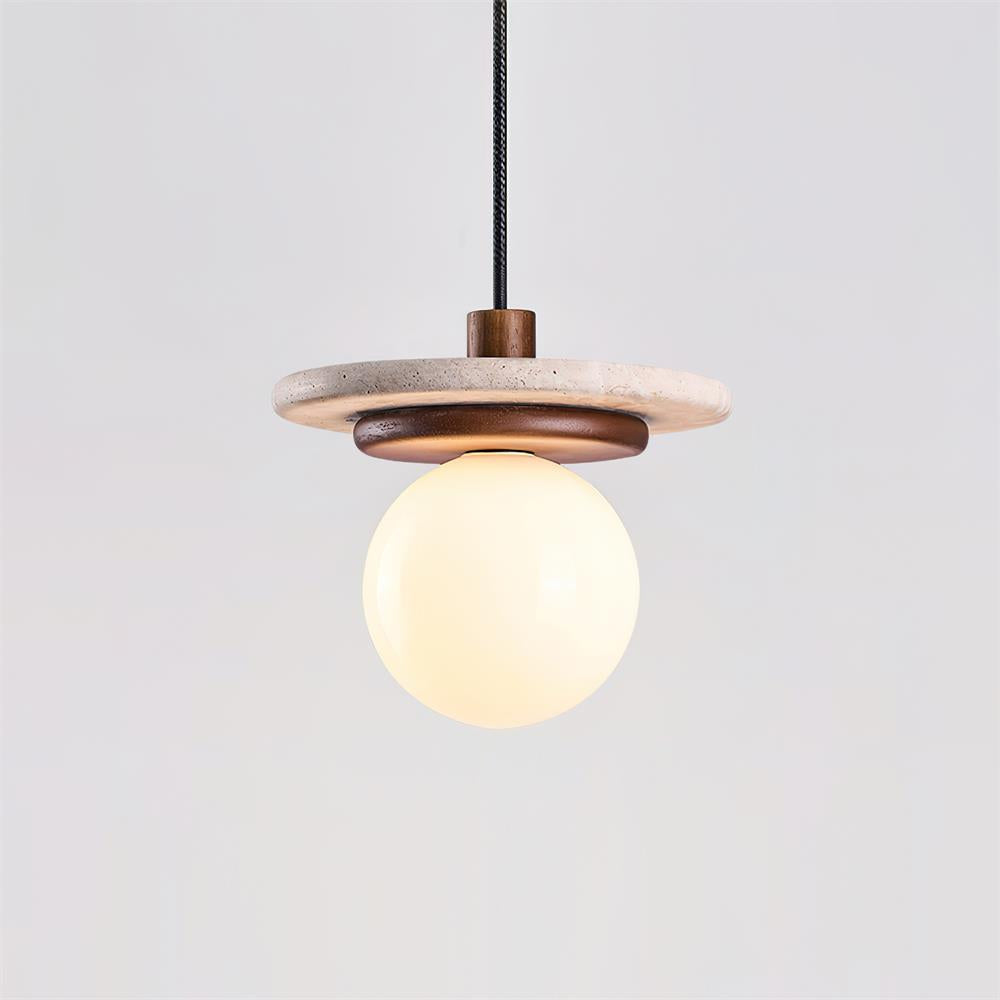 Elegant Walnut Wood Glass Globe Pendant Lamp