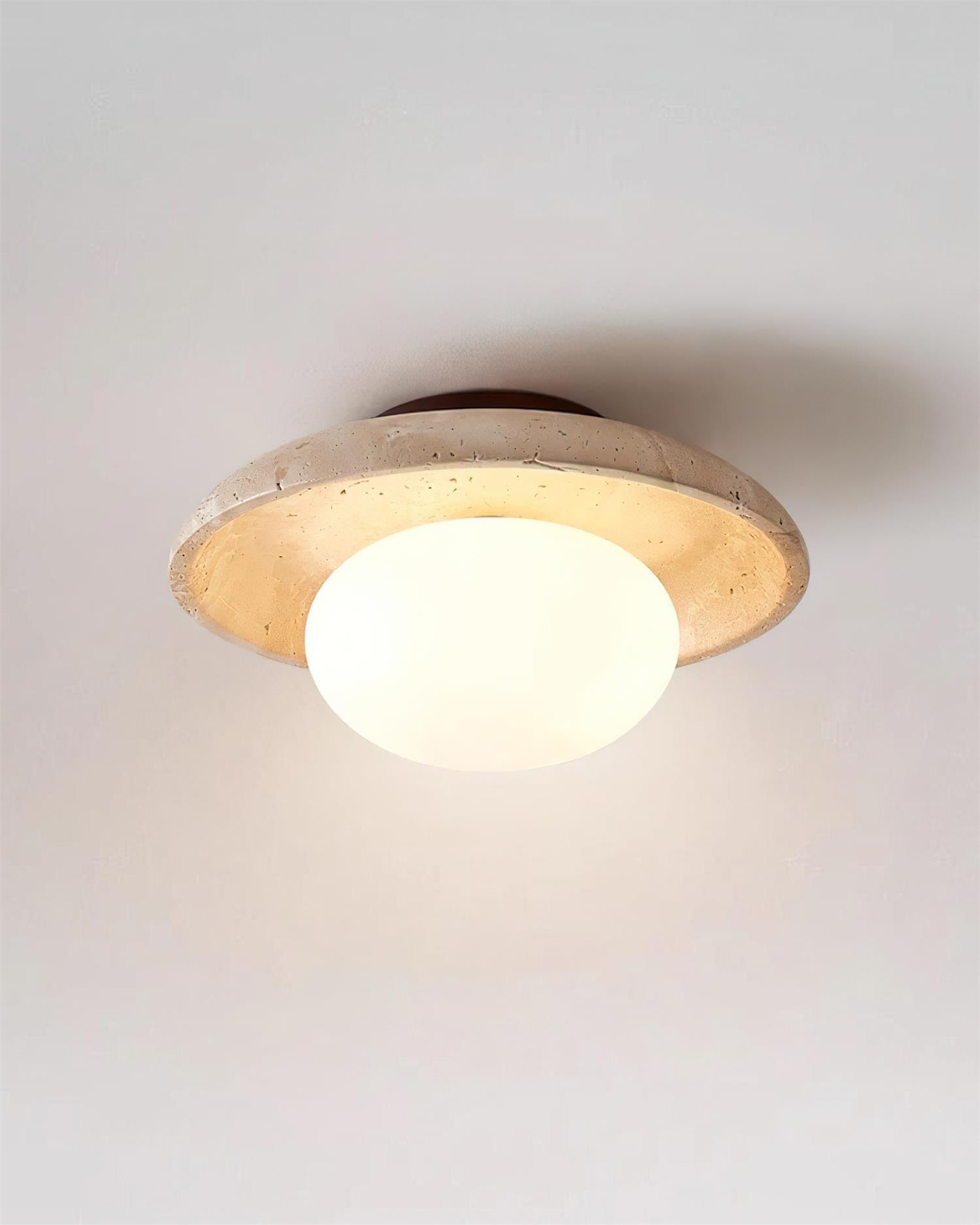 Travertine Ceiling Light With Wood Canopy G9 Socket Damp Rated