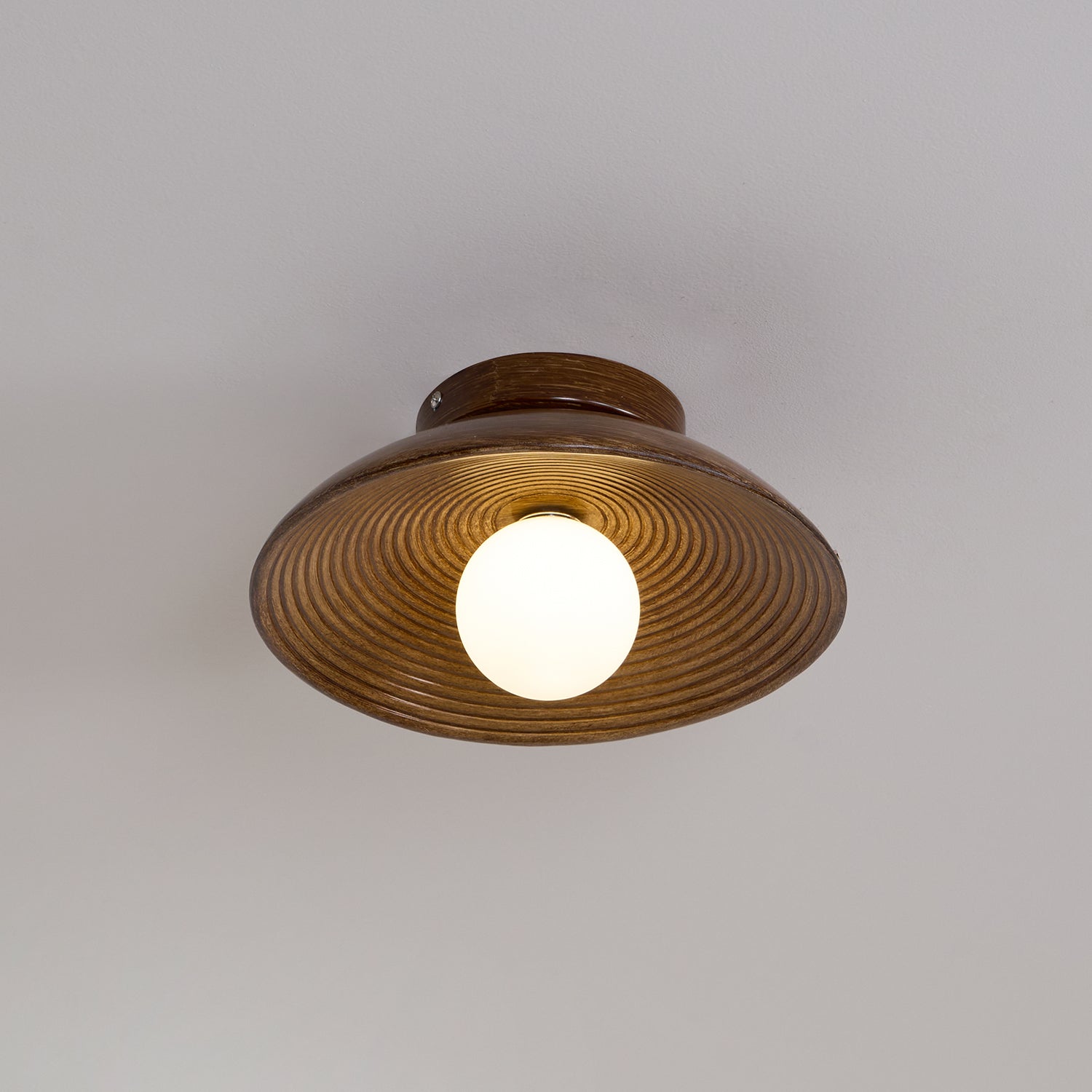 Round Wooden Flush Mount Ceiling Light With Globe E27 Dimmable