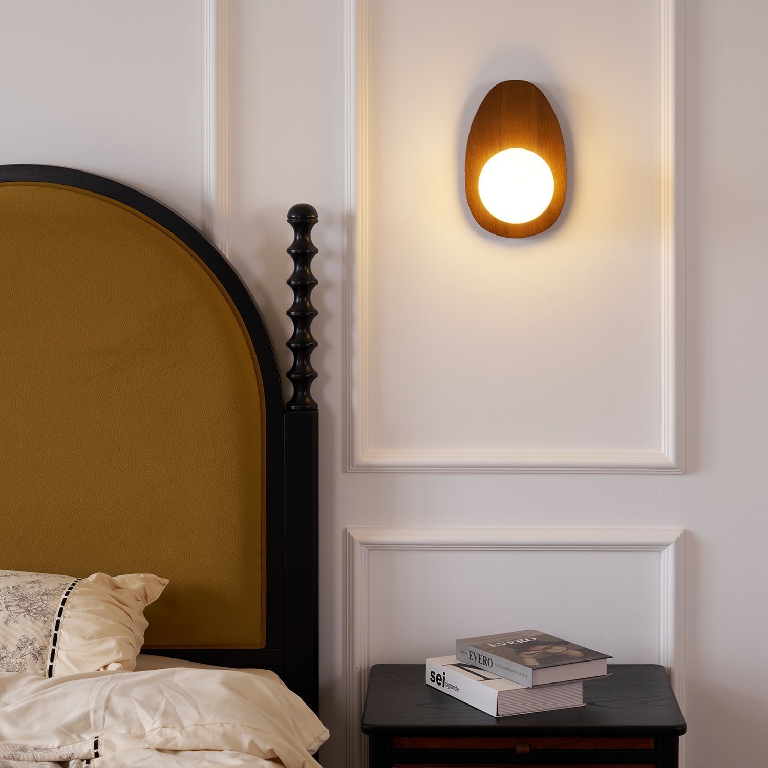 Pebble Glow Wall Lamp With Walnut Base And Globe Shade