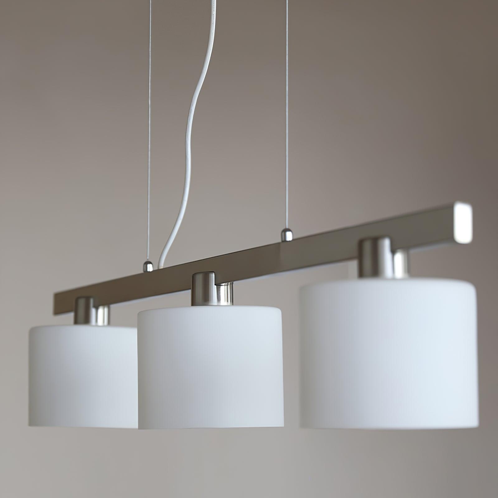Three Head White Pendant Light With Metal And Glass