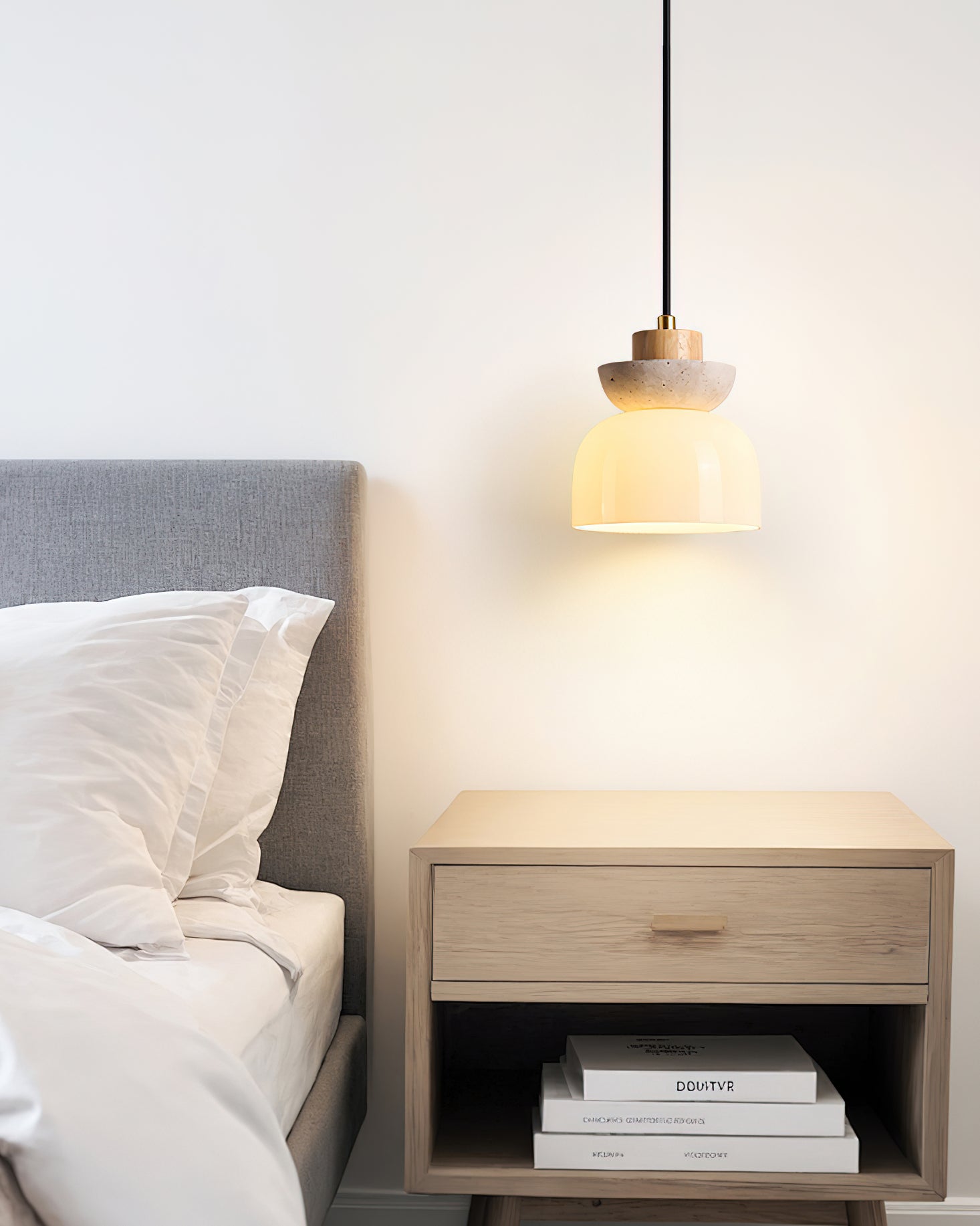 Premium Travertine Dome Pendant Light With Layered Glass