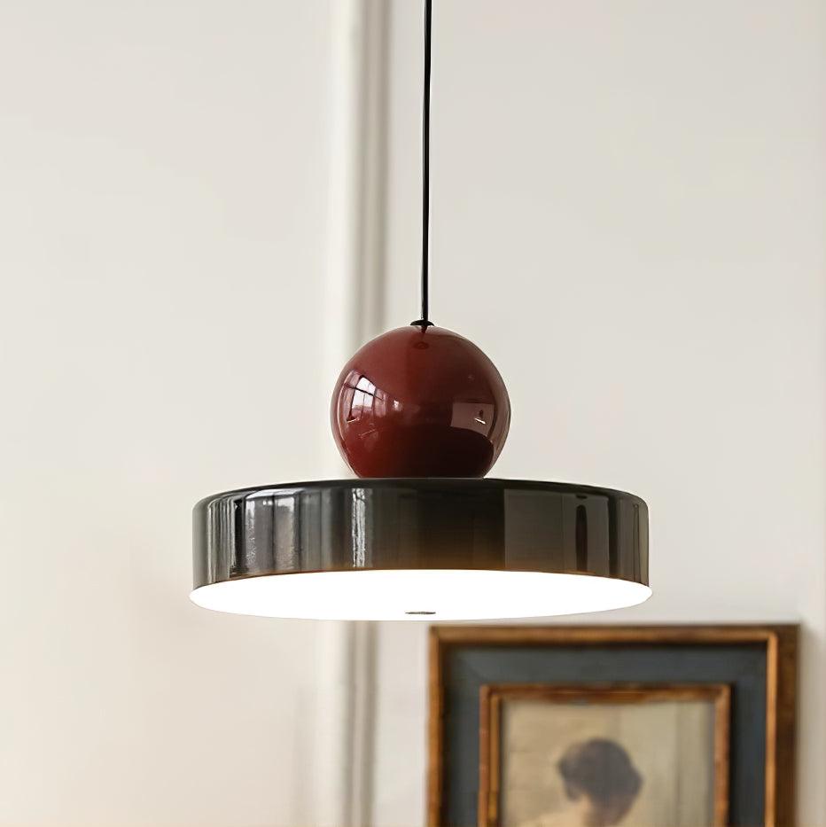 Pendant Lamp With Red Sphere Shade And Integrated LED