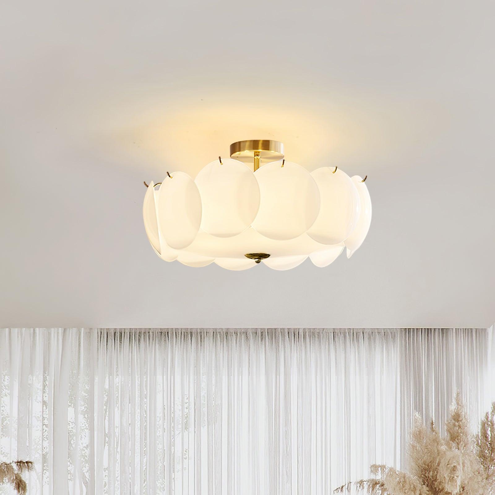 Brass Finish Layered Glass Discs Semi Flush Ceiling Light