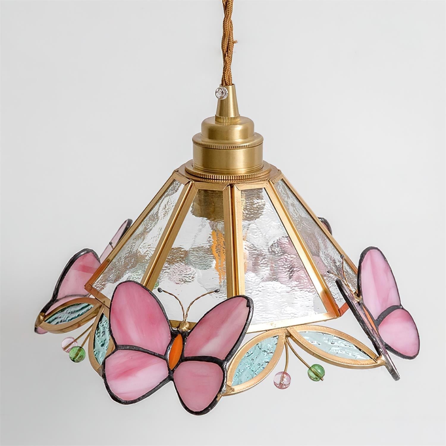 Butterfly Stained Glass Pendant Light With Warm Glow
