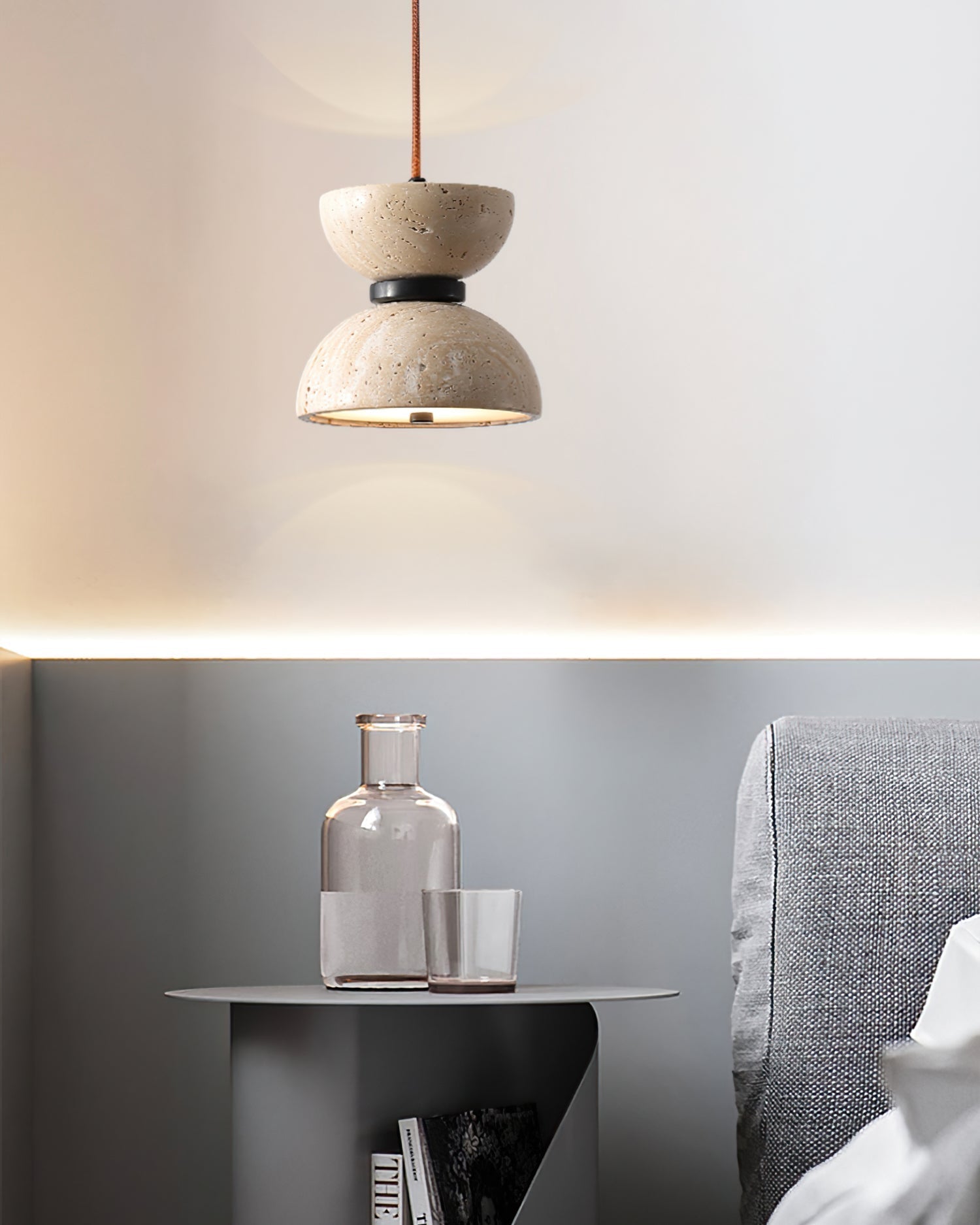 Travertine Hourglass Pendant Light With Warm Ambience