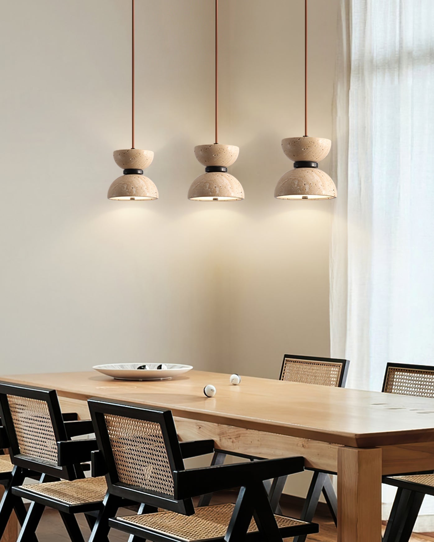 Lustre Pendentif Sablier En Travertin Élégant À Double Dôme