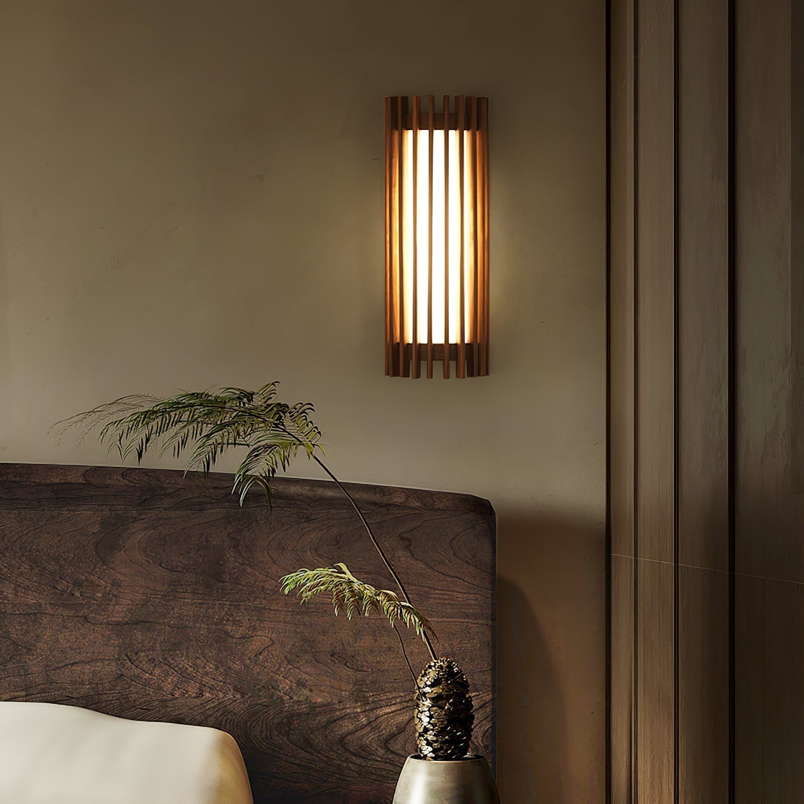 Walnut Wood Indoor Wall Light With Warm Glow