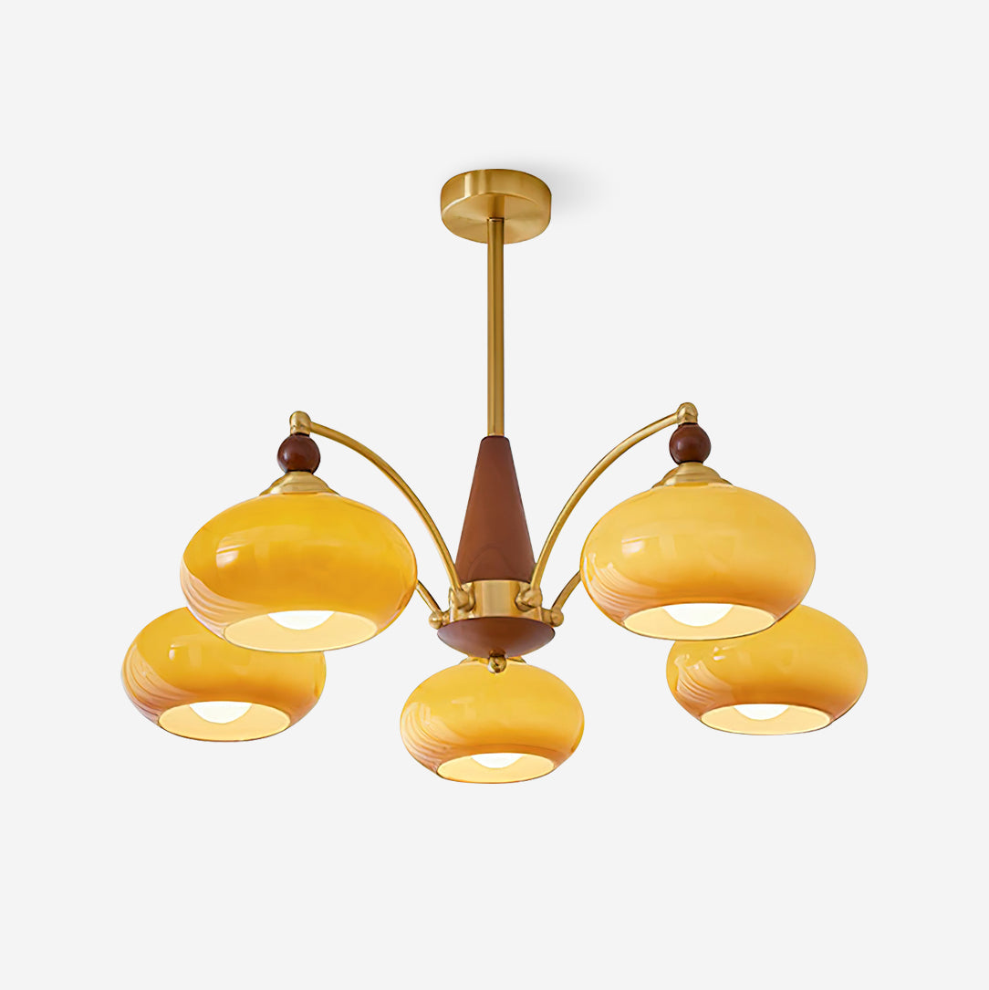 Victorian Style Chandelier Cluster In Wood And Brass