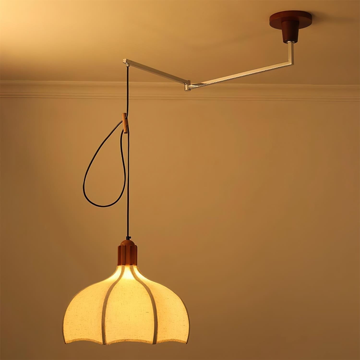 Walnut Fabric Pendant Light With Adjustable Height E26 E27