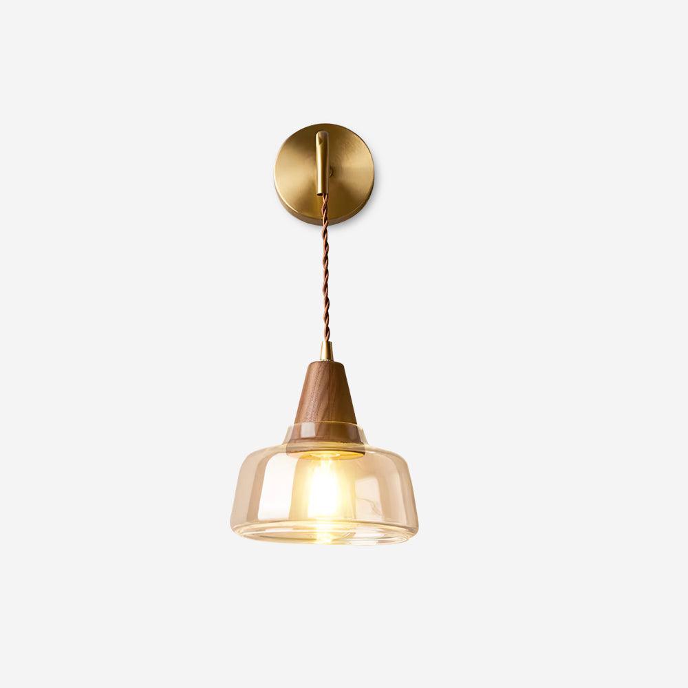 Brass Arm Wall Lamp With Twisted Cord And Bell Glass Shade