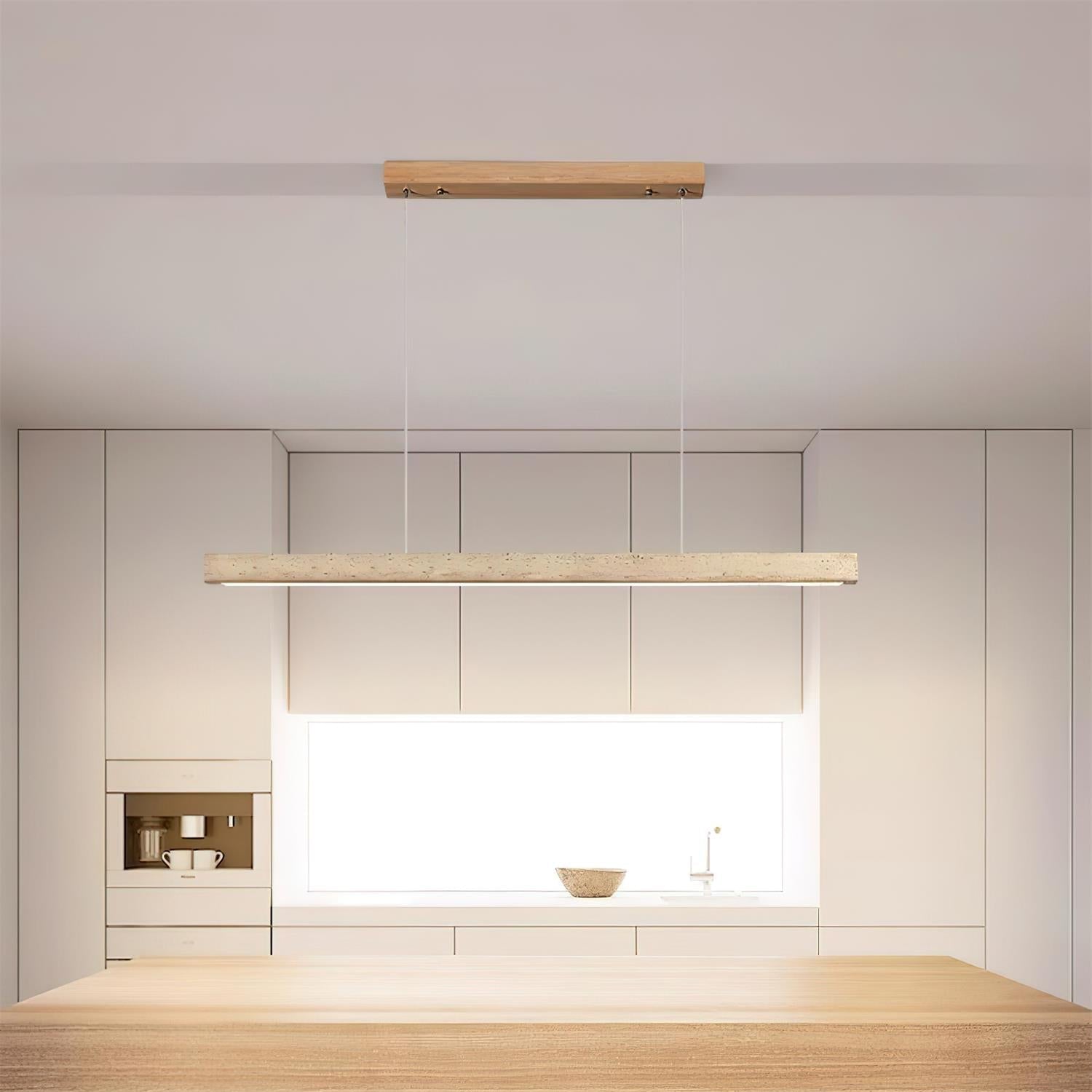 Elegant Travertine Wood Pendant Lamp With Integrated LED