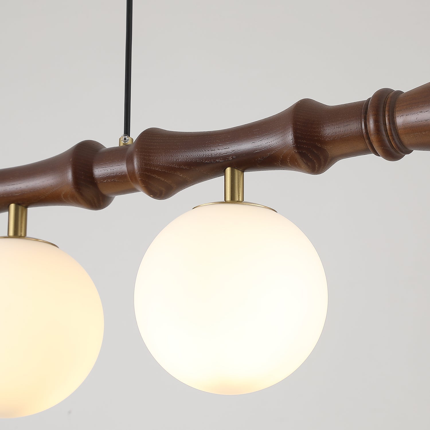 Wooden Pendant Light With Glass Shade And Adjustable Height