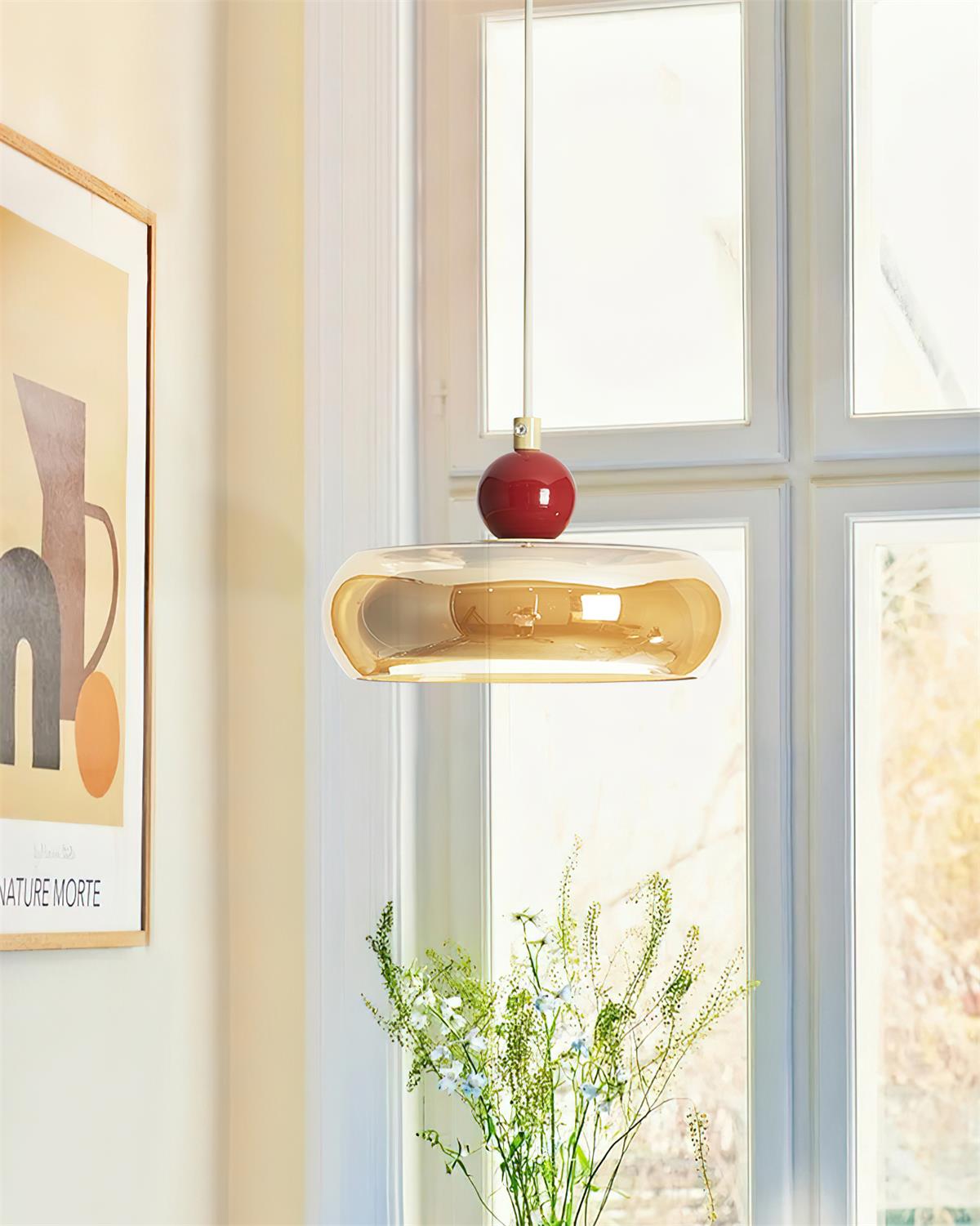 Amber Red Glass Pendant Light With Dual Color Temperature