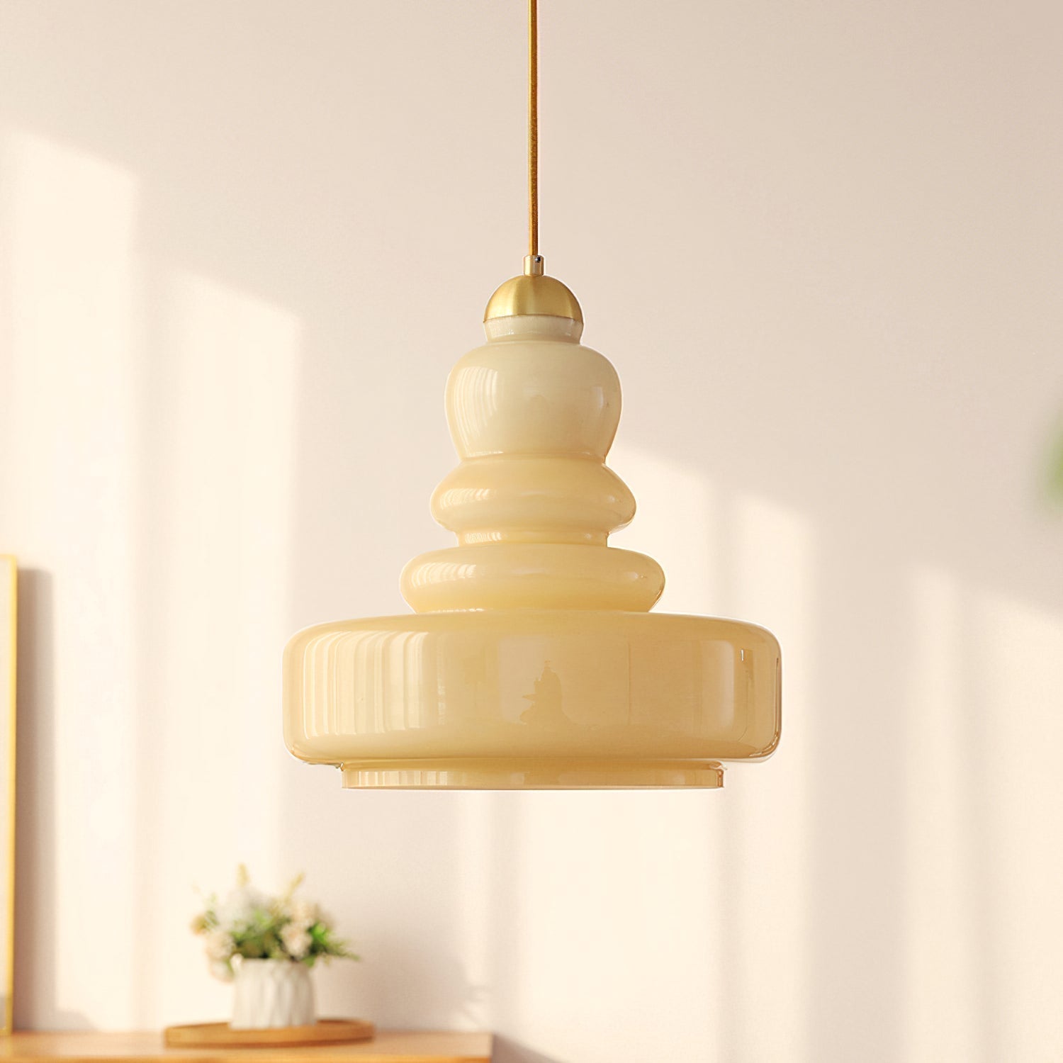 Beige Glass Pendant Light Creates Cozy Glow
