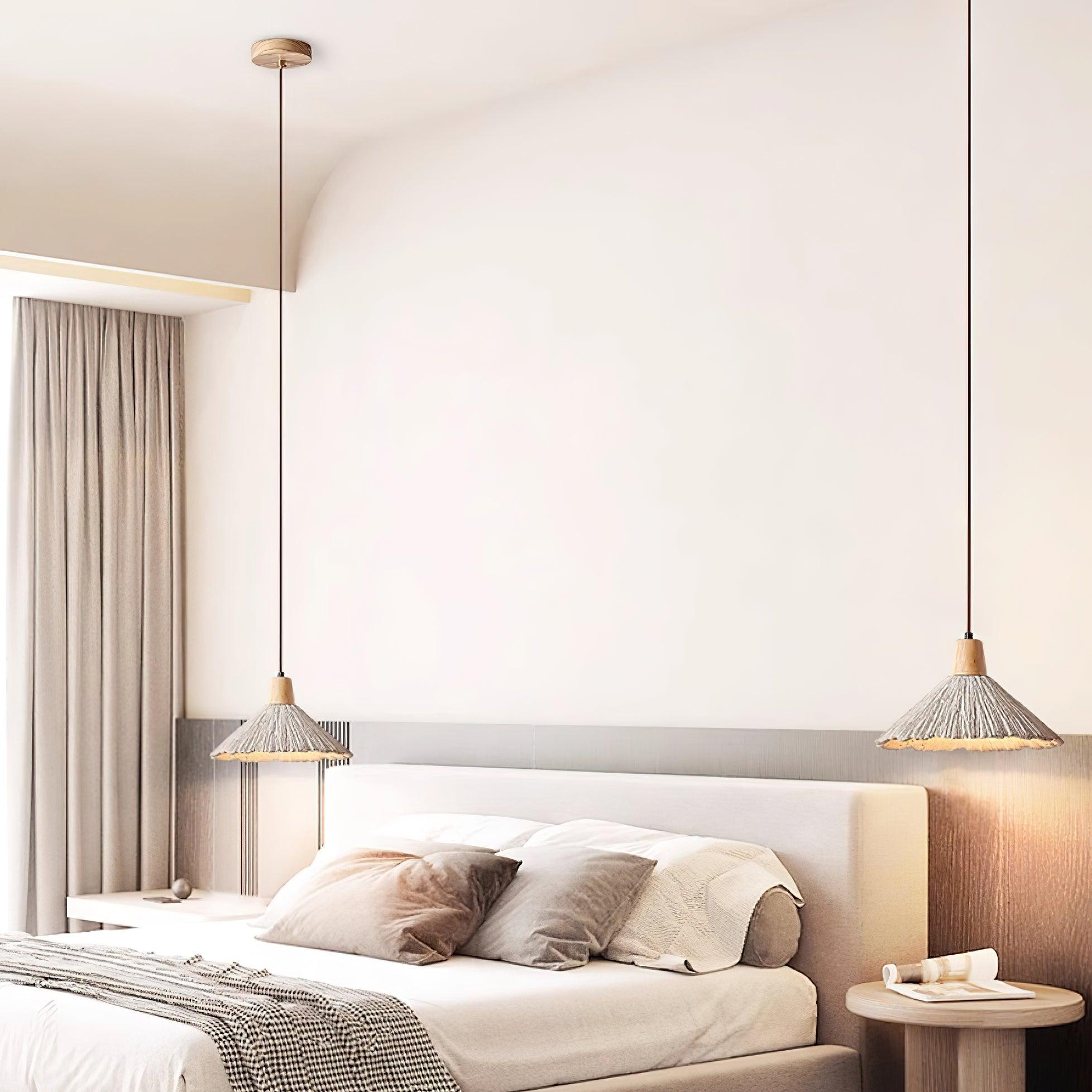 Wood and Cement Pendant Lamp With Soft Grey Finish