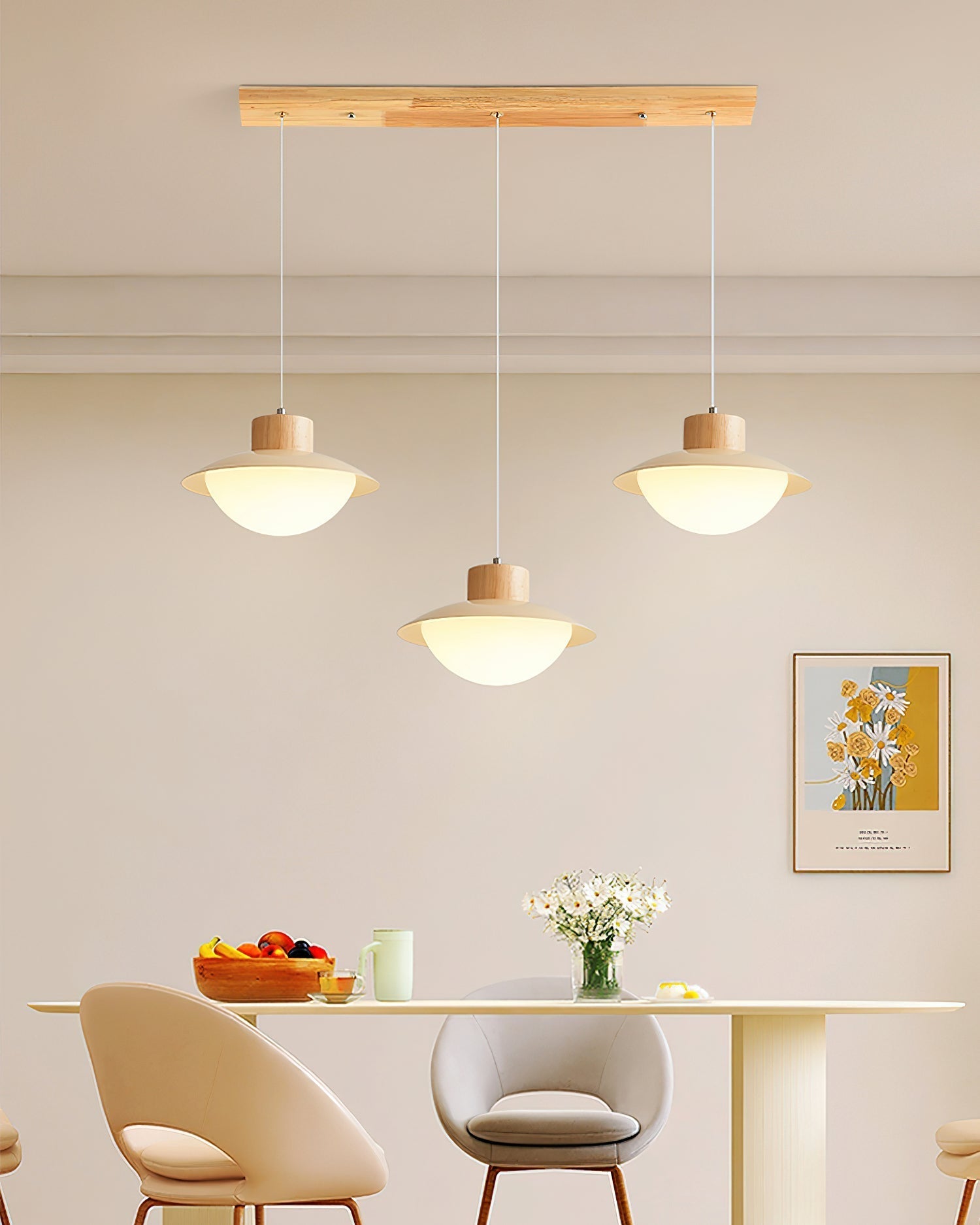 Wood And Metal Dome Pendant Lamp With Integrated LED
